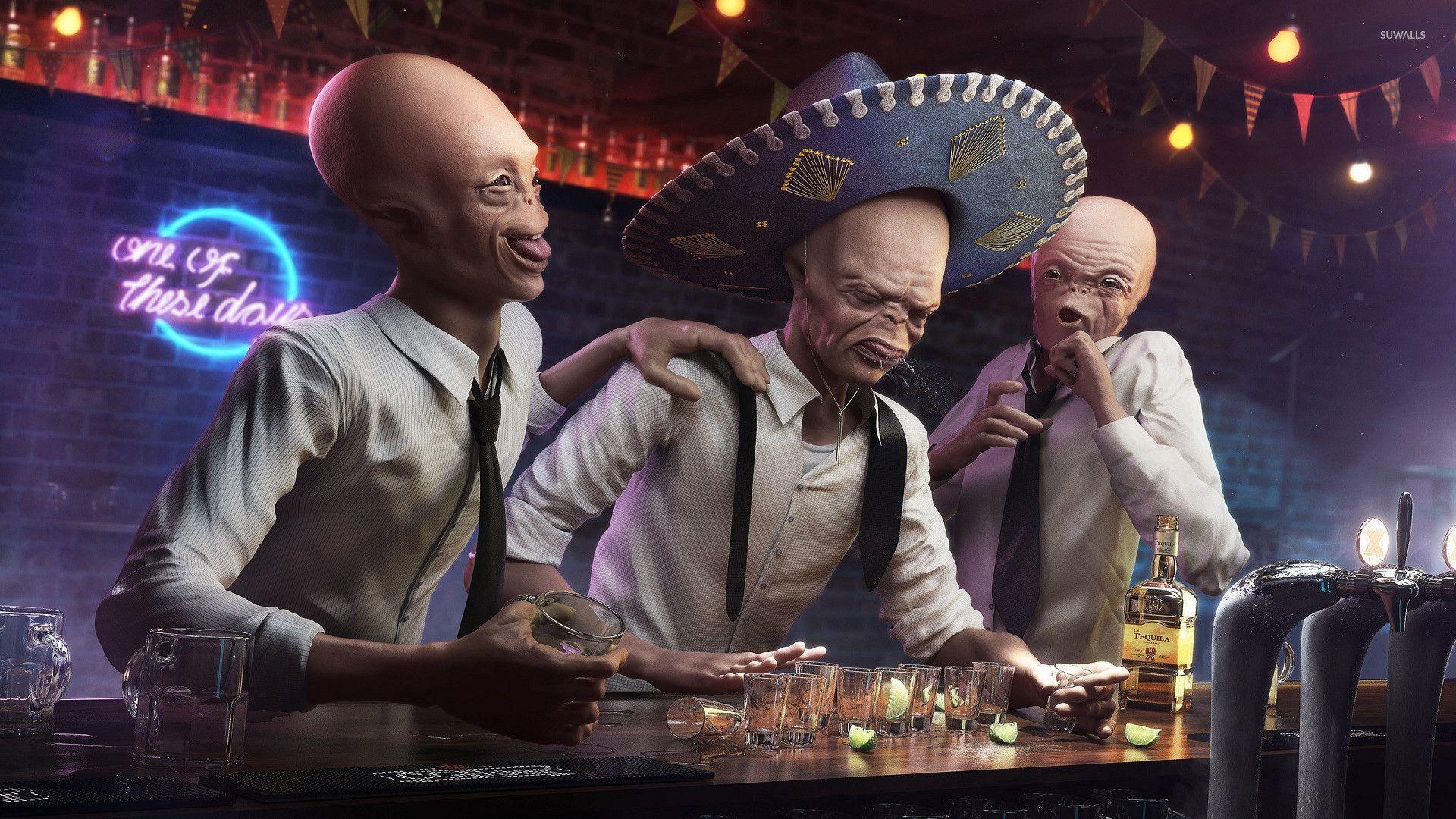 Drunk aliens in a bar wallpaper wallpaper