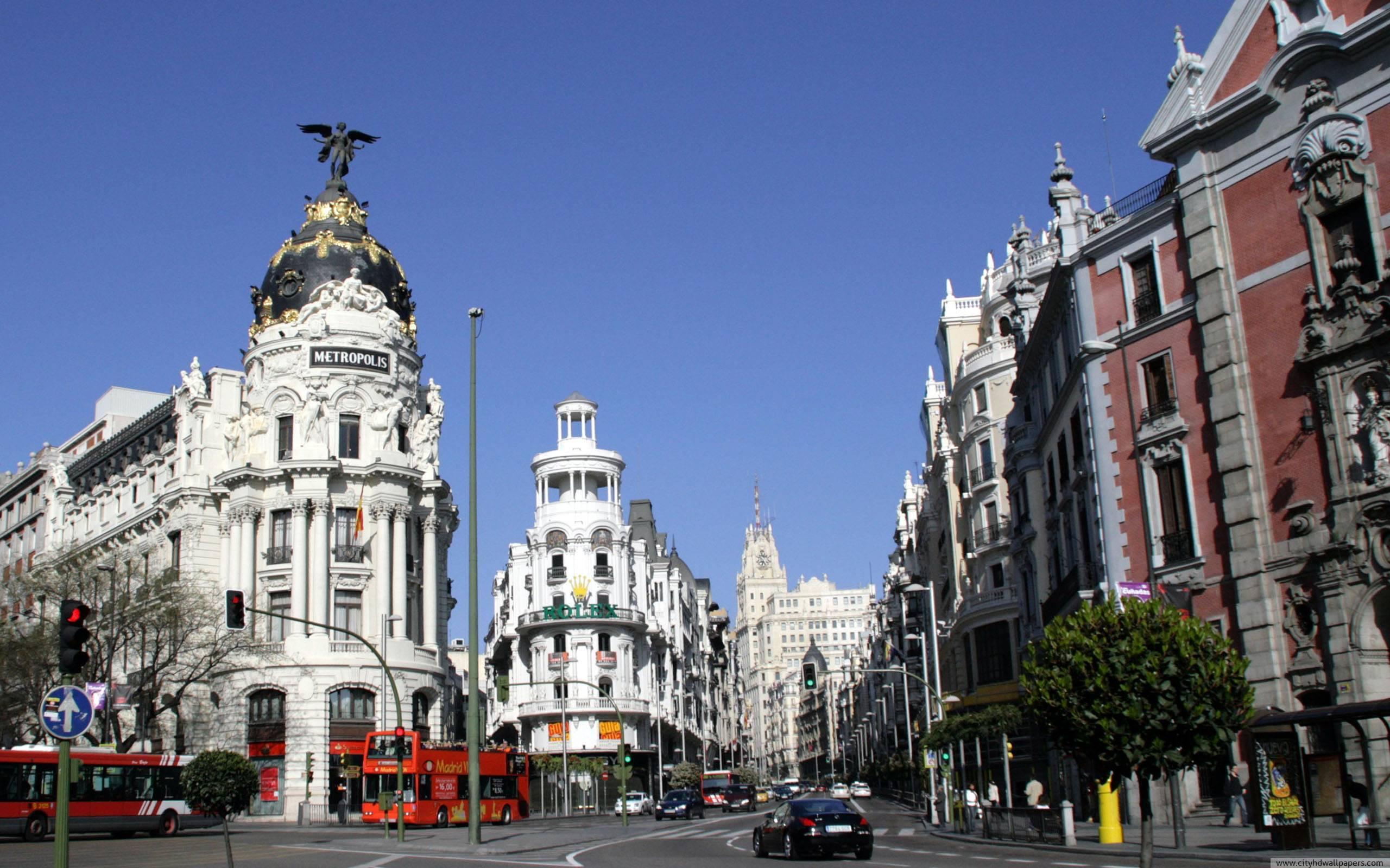 Street scenery of Calle de Alcala in Madrid city