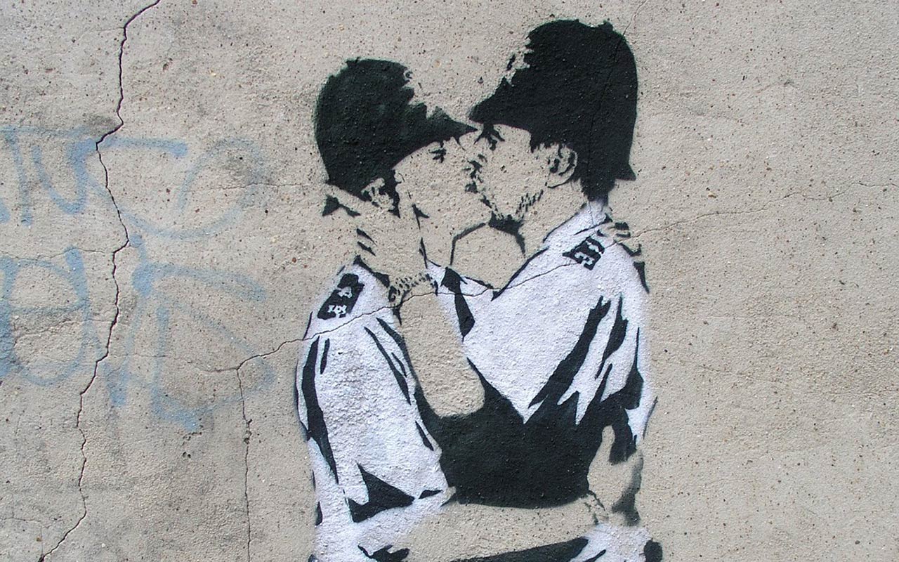 Coppers Kissing Banksy Wallpaper. glam punk queer