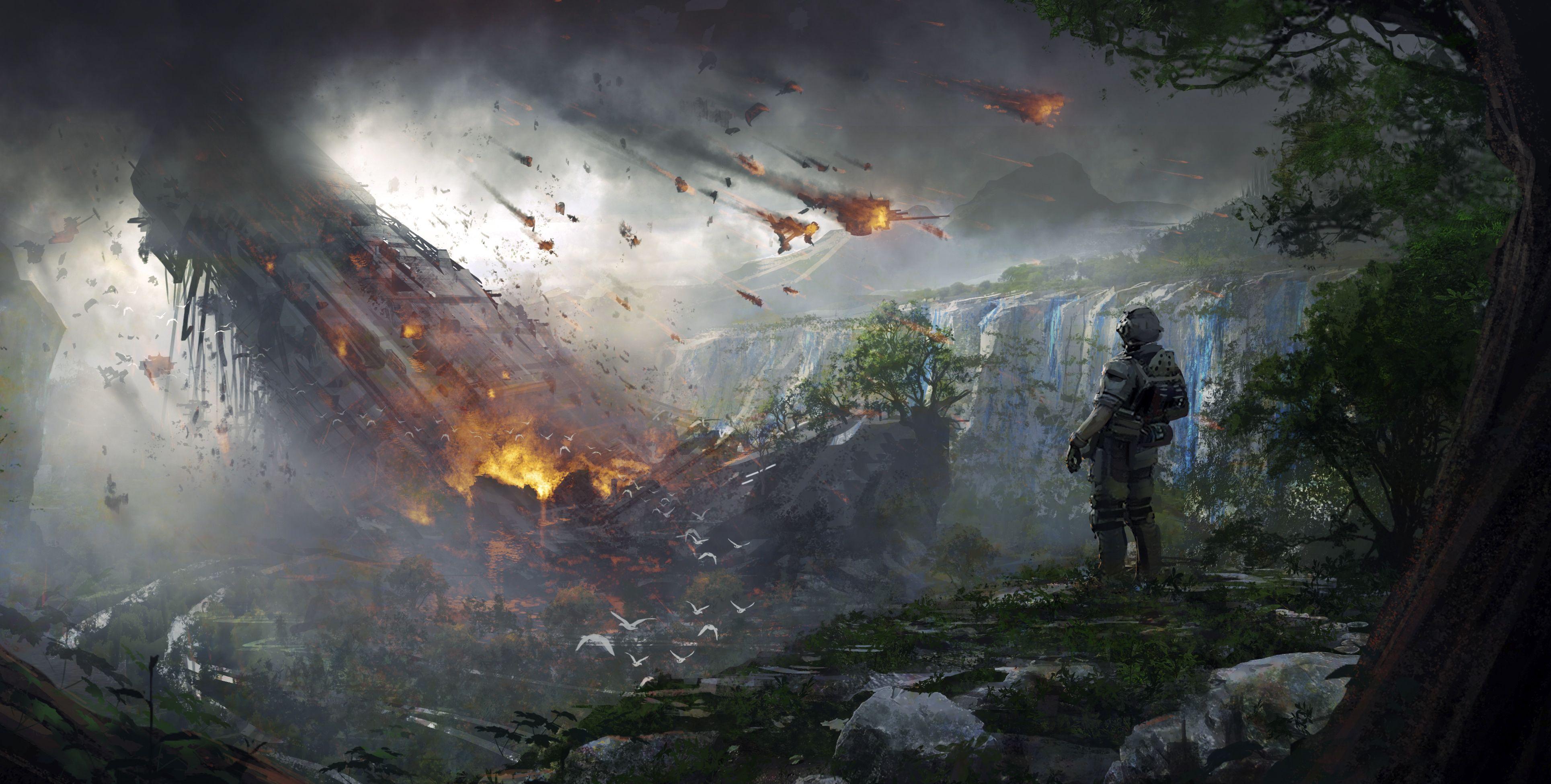 Wallpaper Titanfall Soldier, Destruction, Concept art, 4K