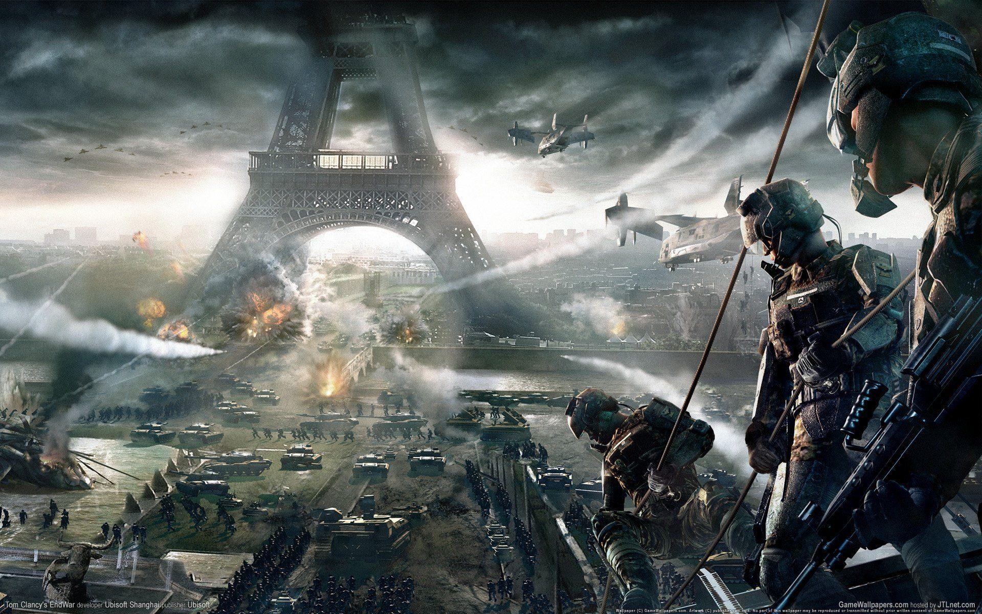 tom clancy's end war men war paris tanks eiffel tower helicopters