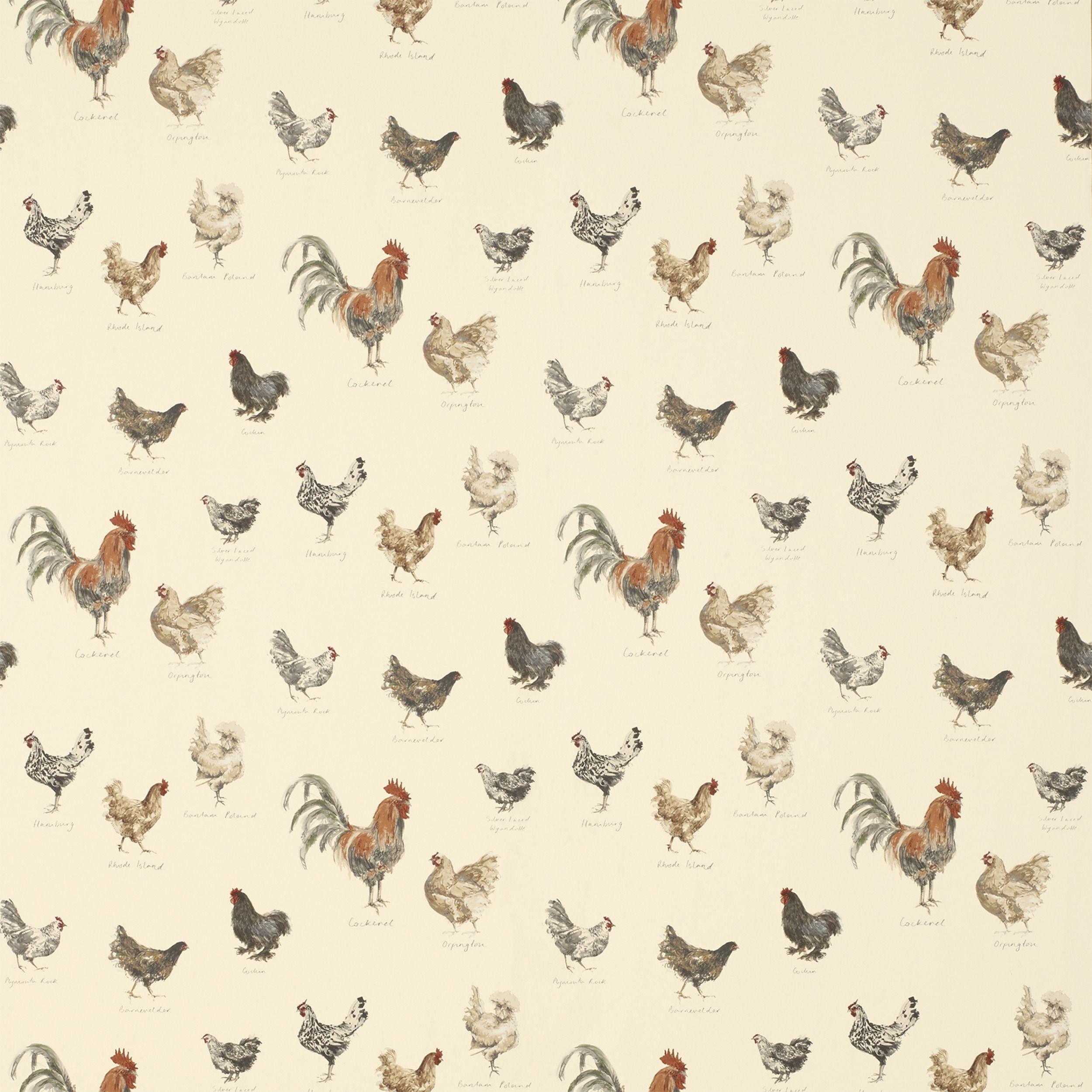 Branscombe Chickens Linen Wallpaper at Laura Ashley
