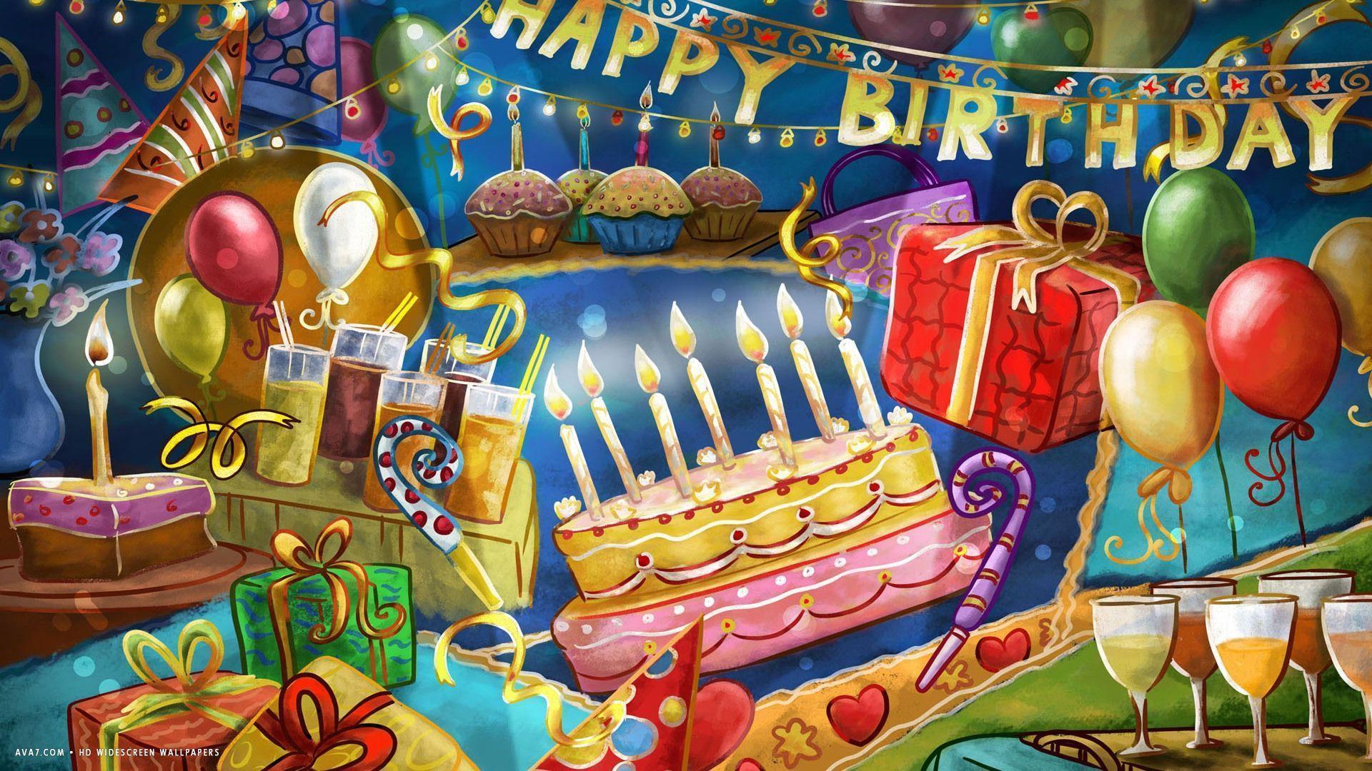 happy birthday party cake candles confetti balloons party HD