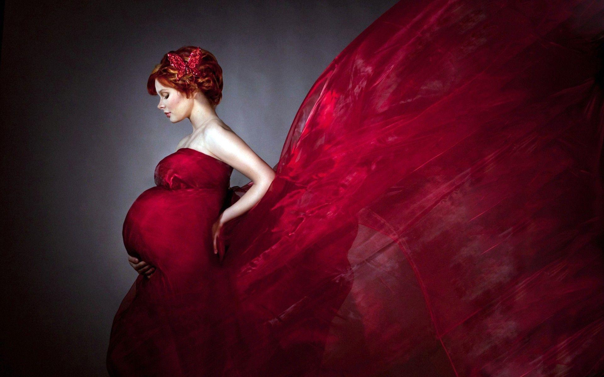Pregnant Woman in Red Gown Computer Wallpaper, Desktop