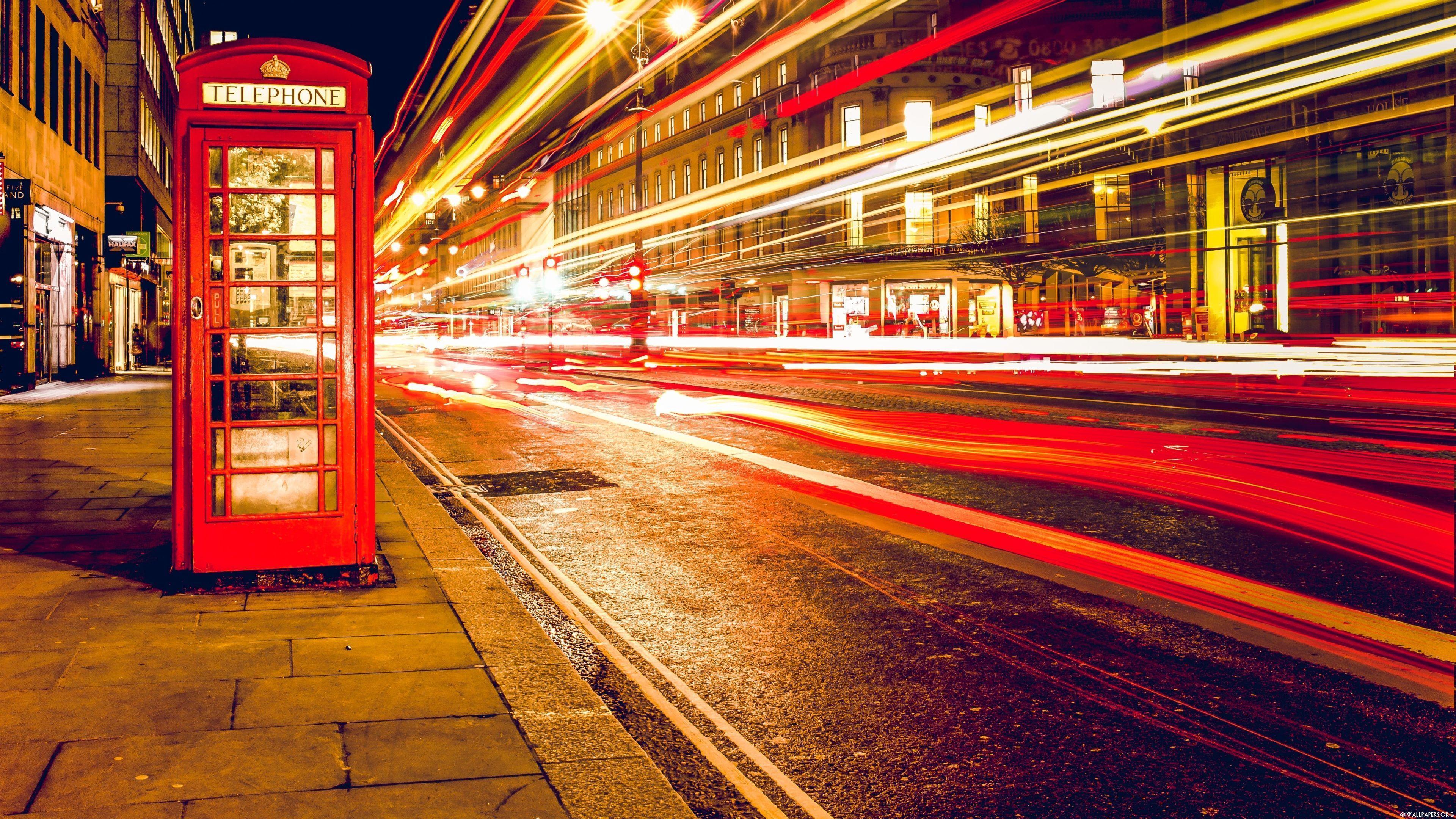 4K Red Telephone Booth Wallpaper