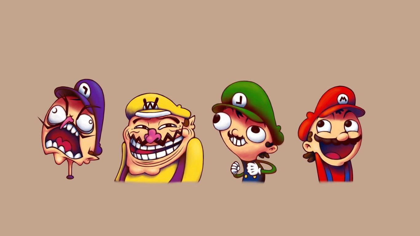 video Games, Super Mario, Mario Bros., Troll Face, Humor, Wario