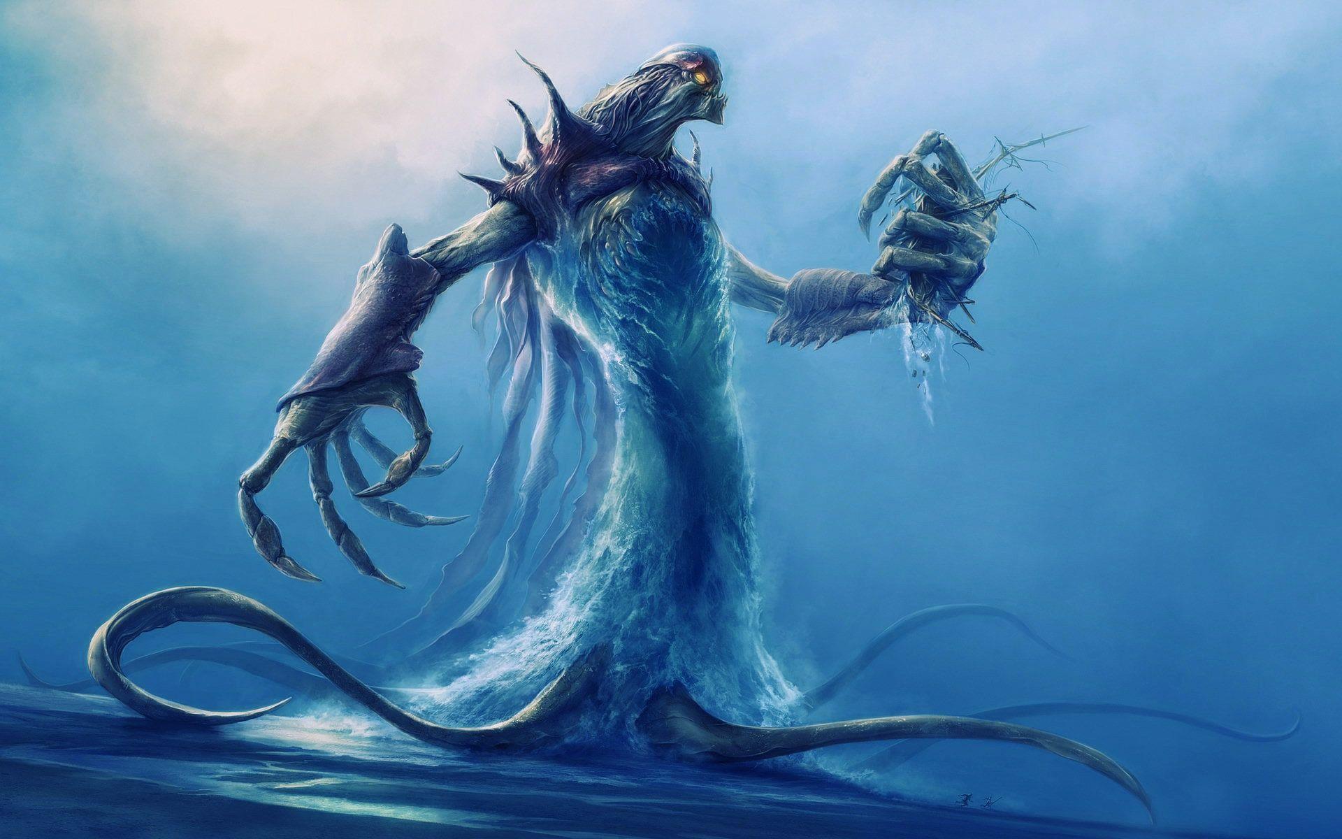 Weird Deep Sea Creatures Monster Anime Painting Wallpaper