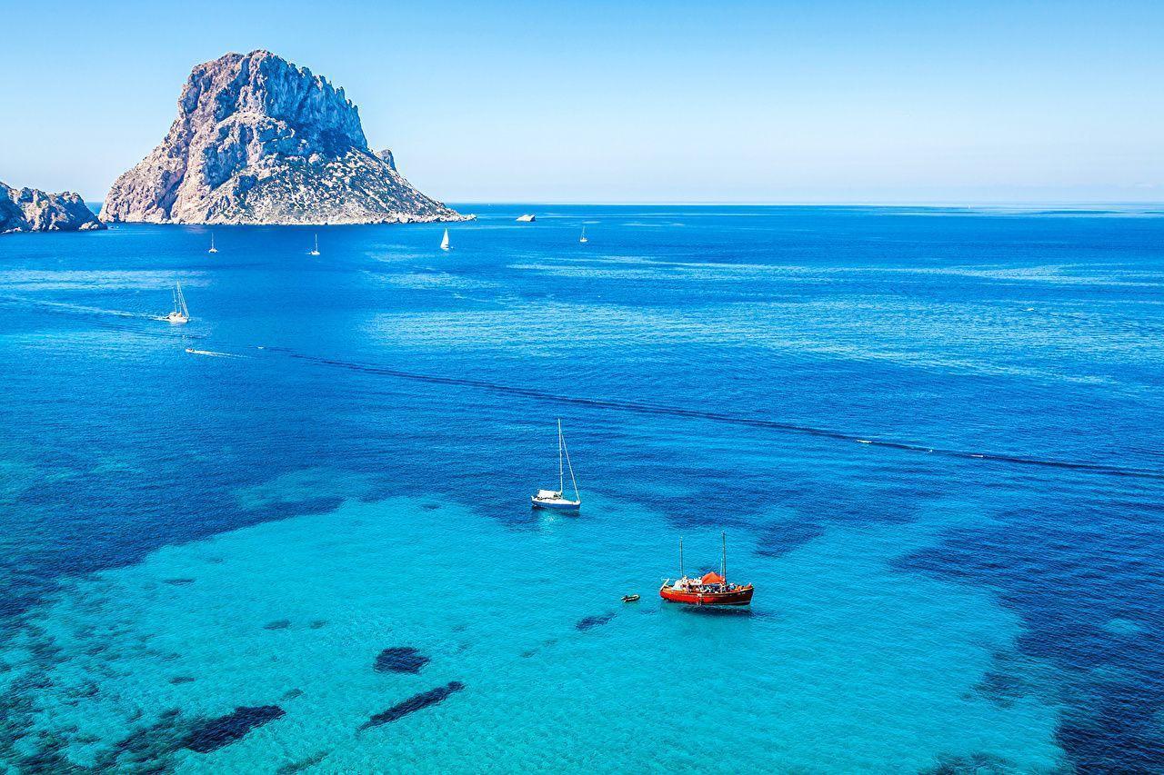 image Spain Ibiza Sea Crag Nature Scenery