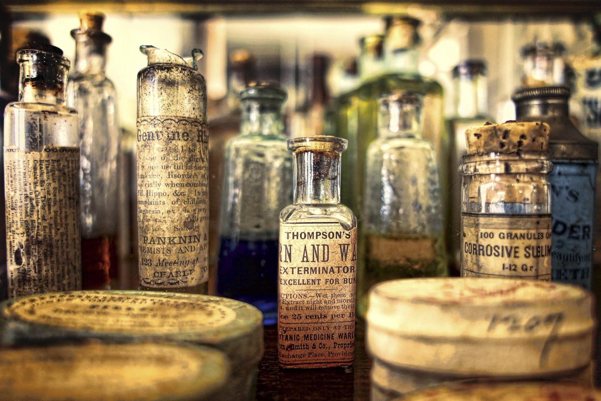 pharmacy bottle museum vintage HD wallpaper