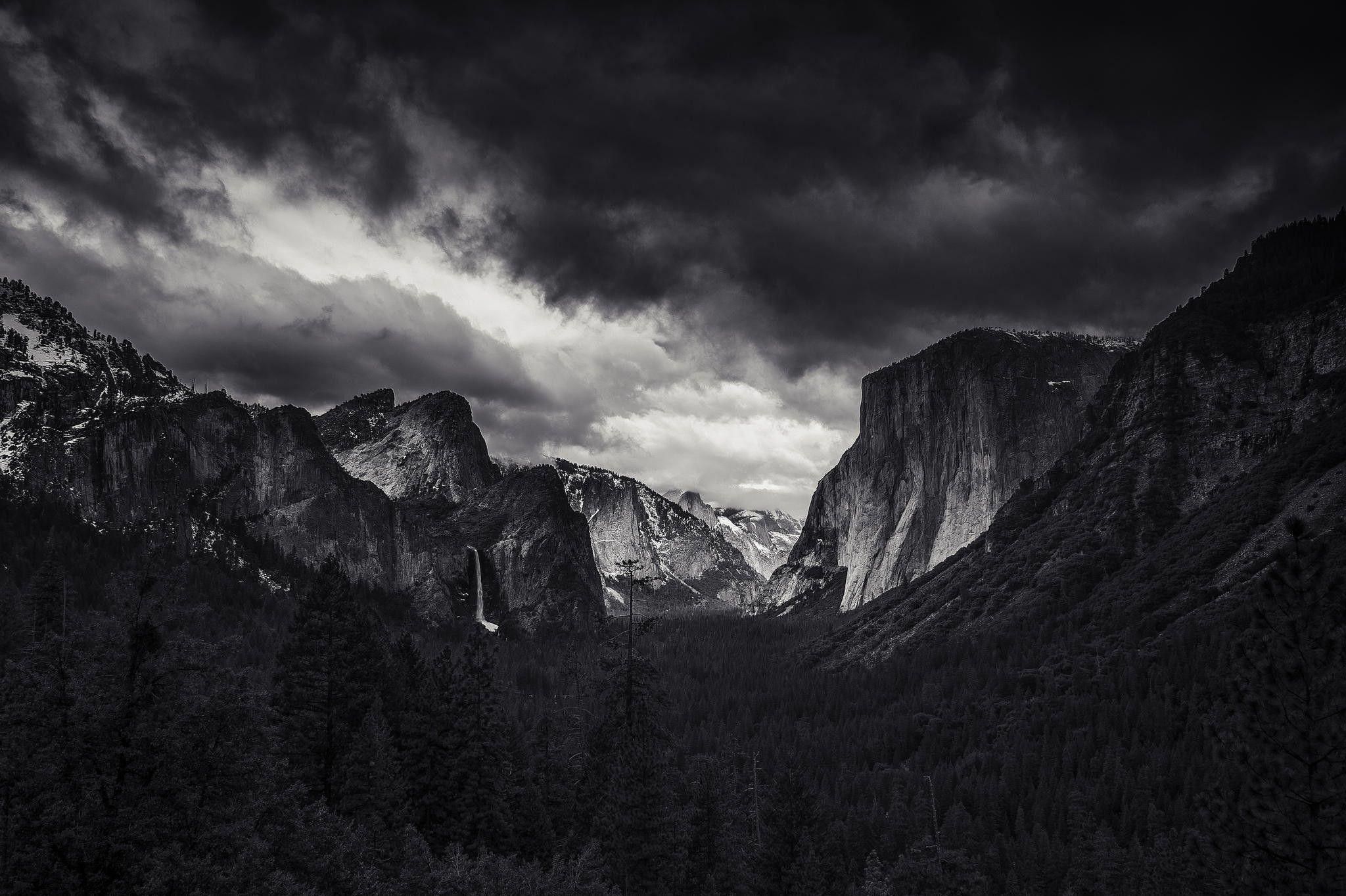 landscape, Nature, Monochrome, Mountain, Forest, Yosemite Valley
