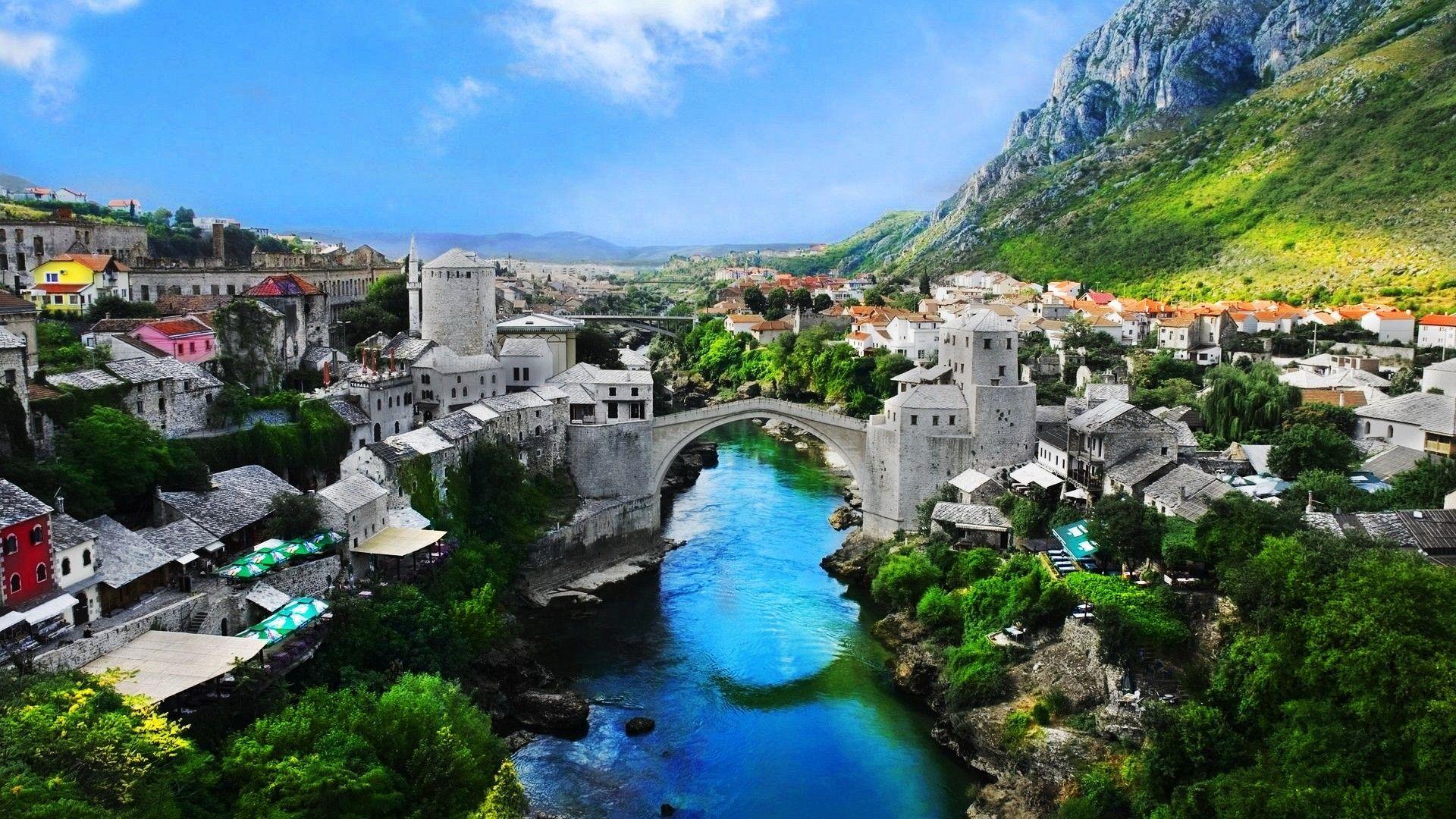 Download Wallpaper 1920x1080 Bosnia and herzegovina, Mostar old town