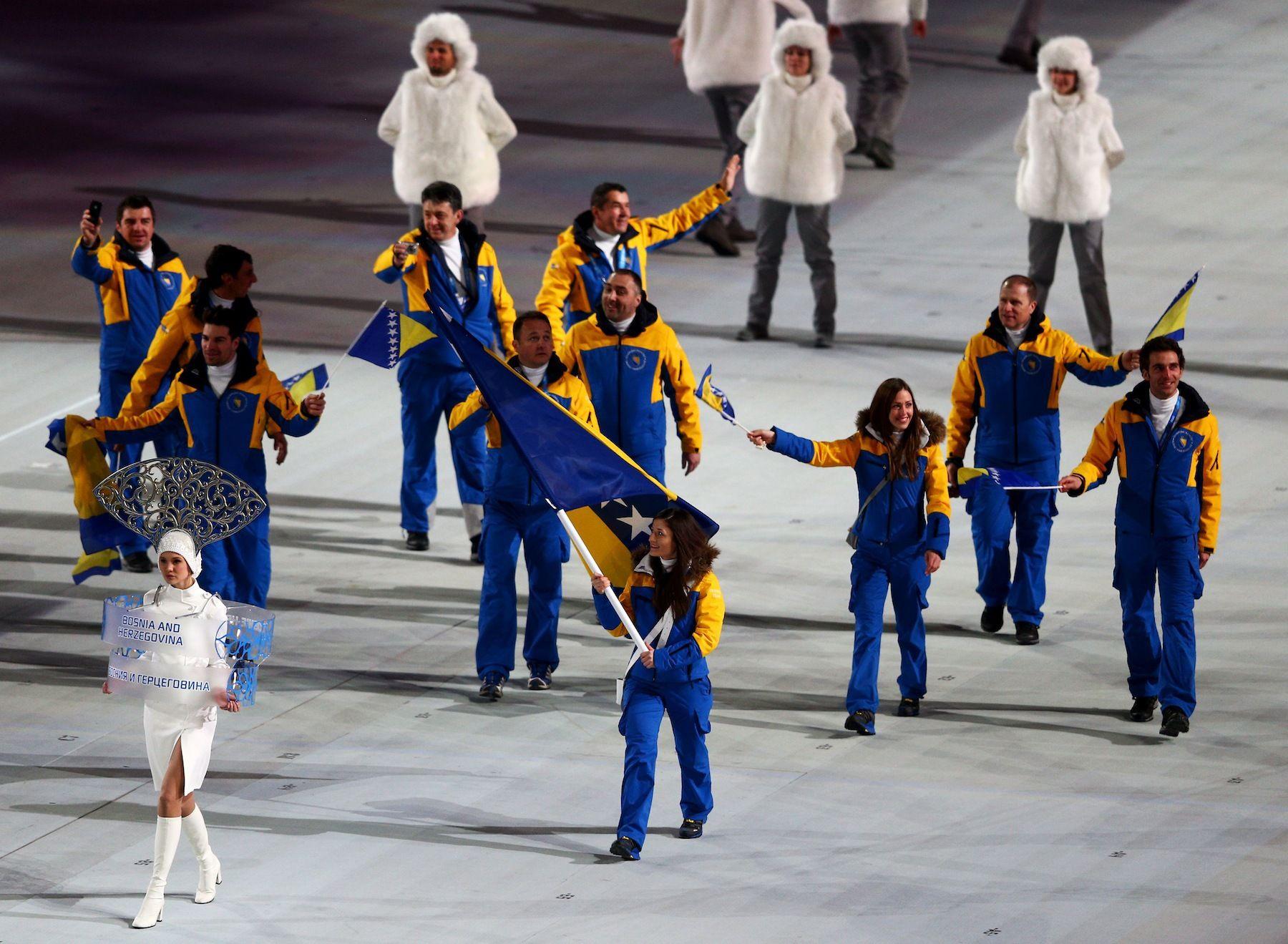 The team of Bosnia and Herzegovina at the opening of the Olympic