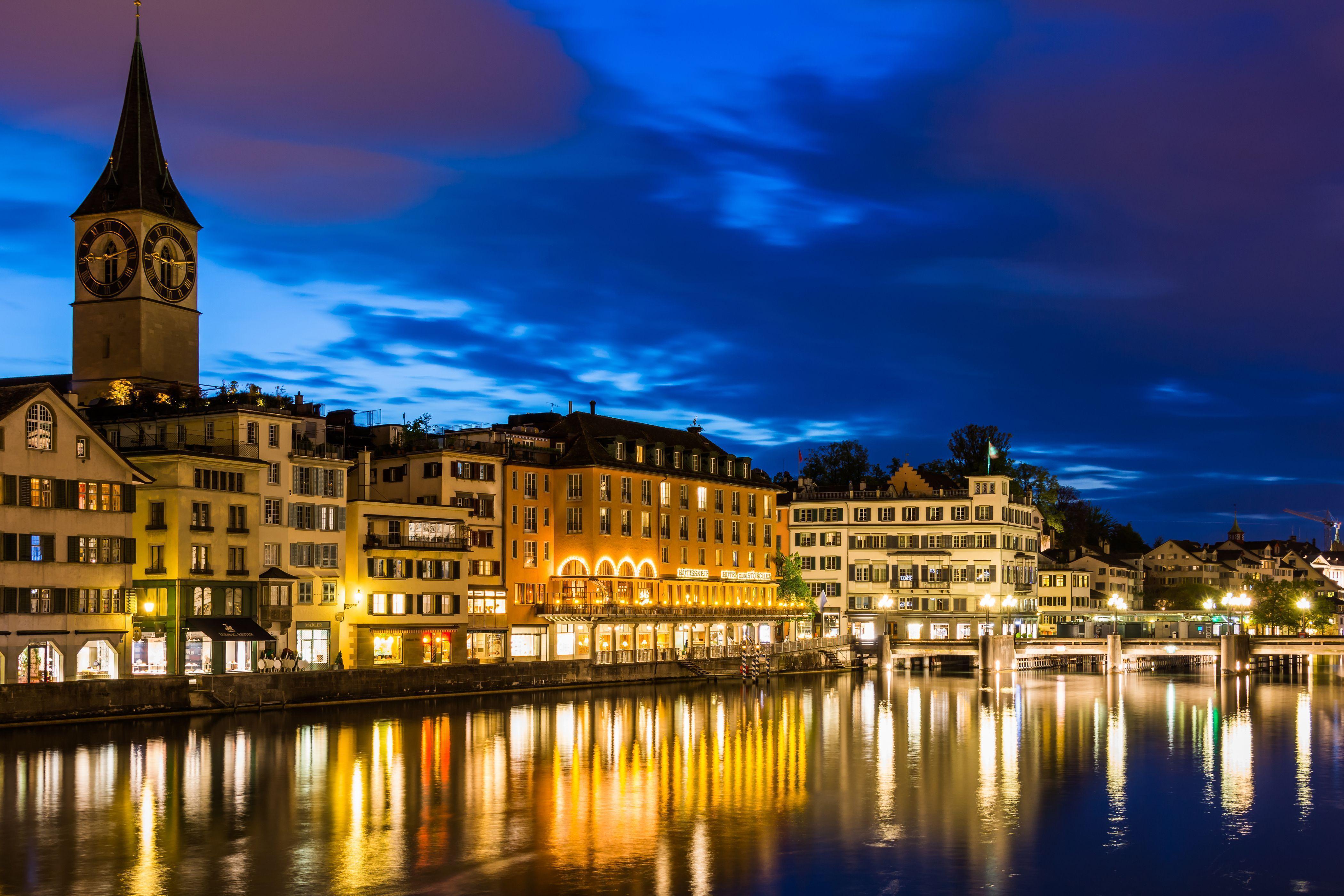 Picture Zurich Switzerland Sky Rivers night time Cities 4200x2800
