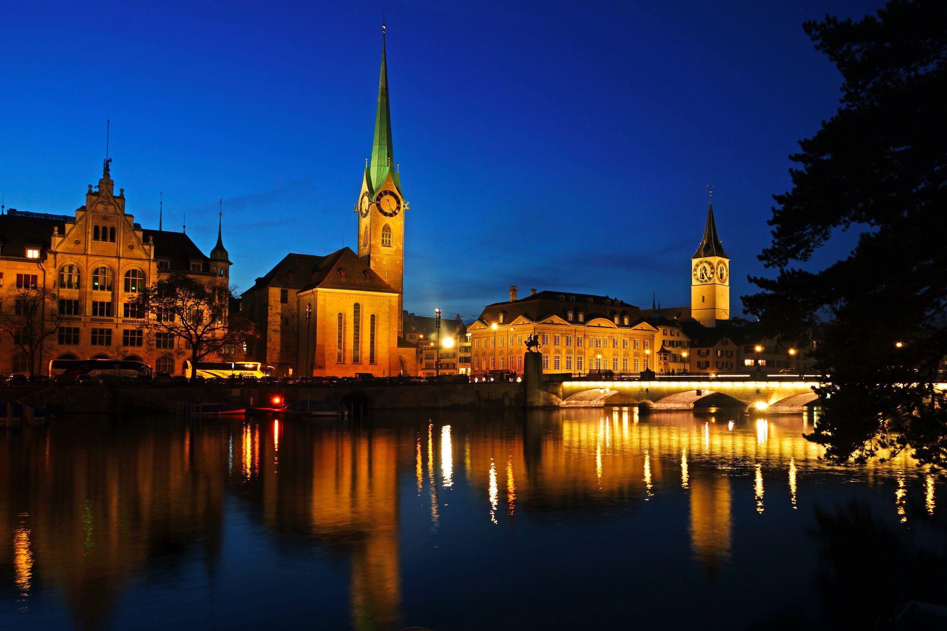 Wallpaper Zurich Switzerland Rivers night time Cities