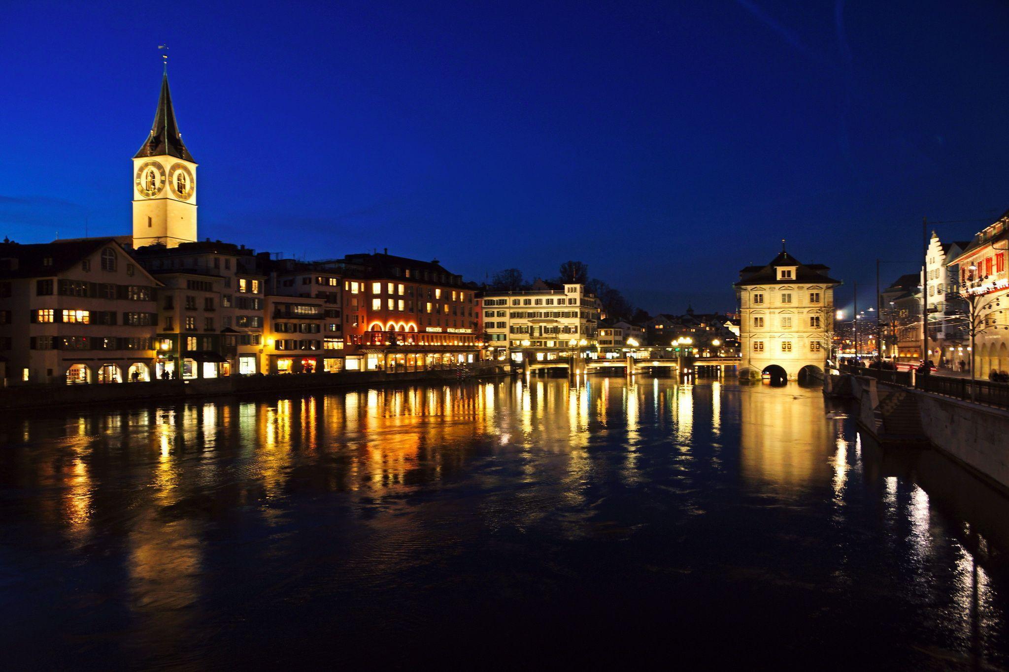 Wallpaper Zurich Switzerland Rivers night time Cities 2048x1365