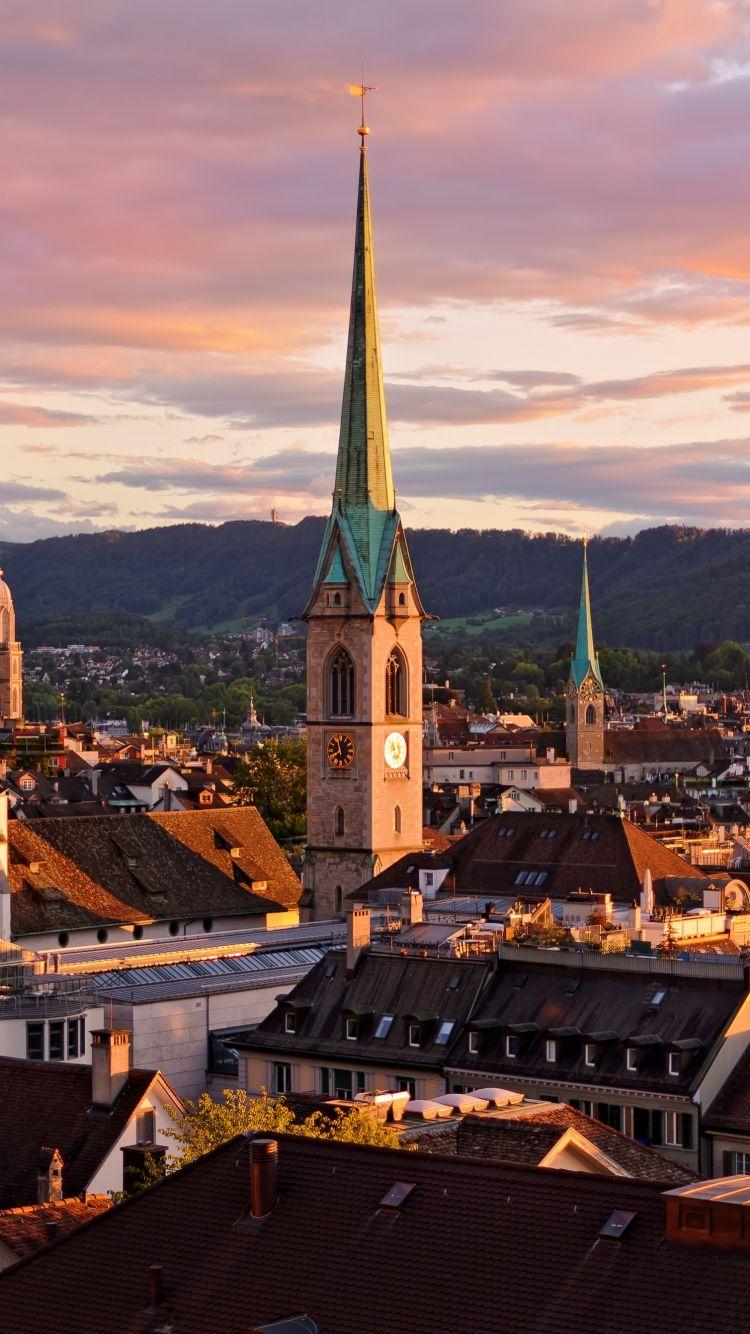 Download Wallpaper 750x1334 Zurich, Switzerland, Roofs, Buildings