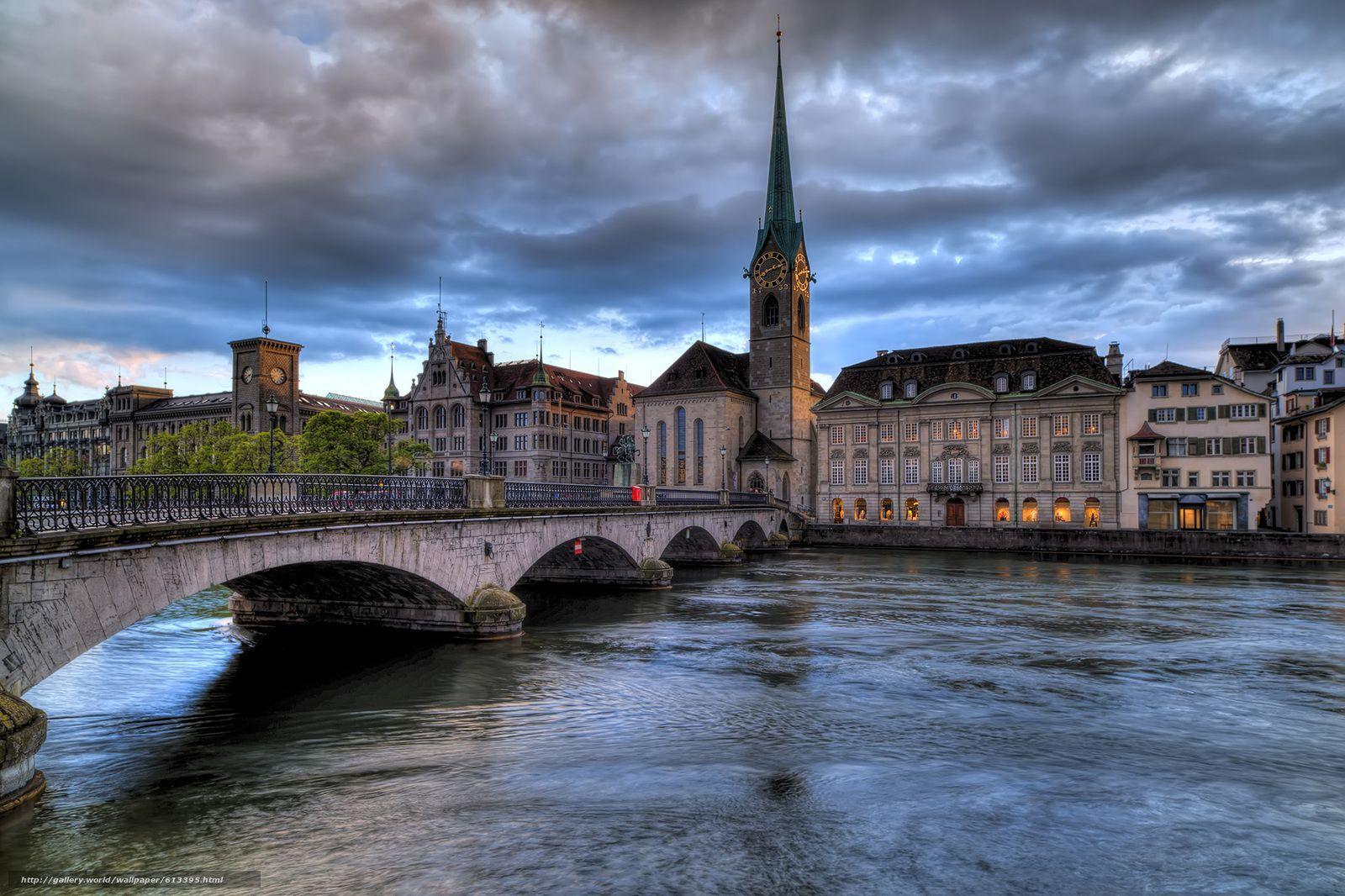 Download wallpaper Zurich, city, river, bridge free desktop