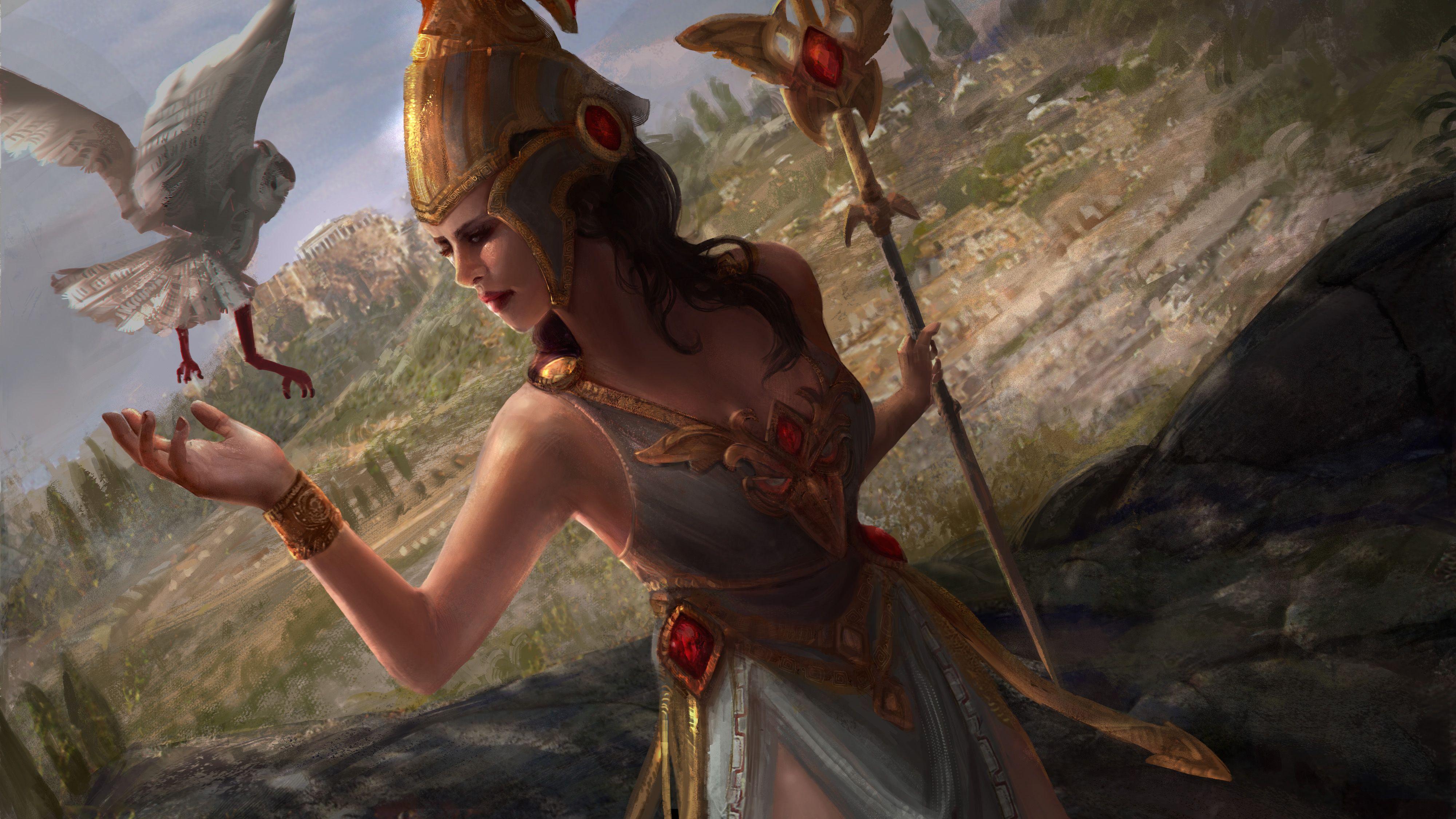 Picture Heroes of Newerth Owls Mage Staff Athena Girls 4000x2250