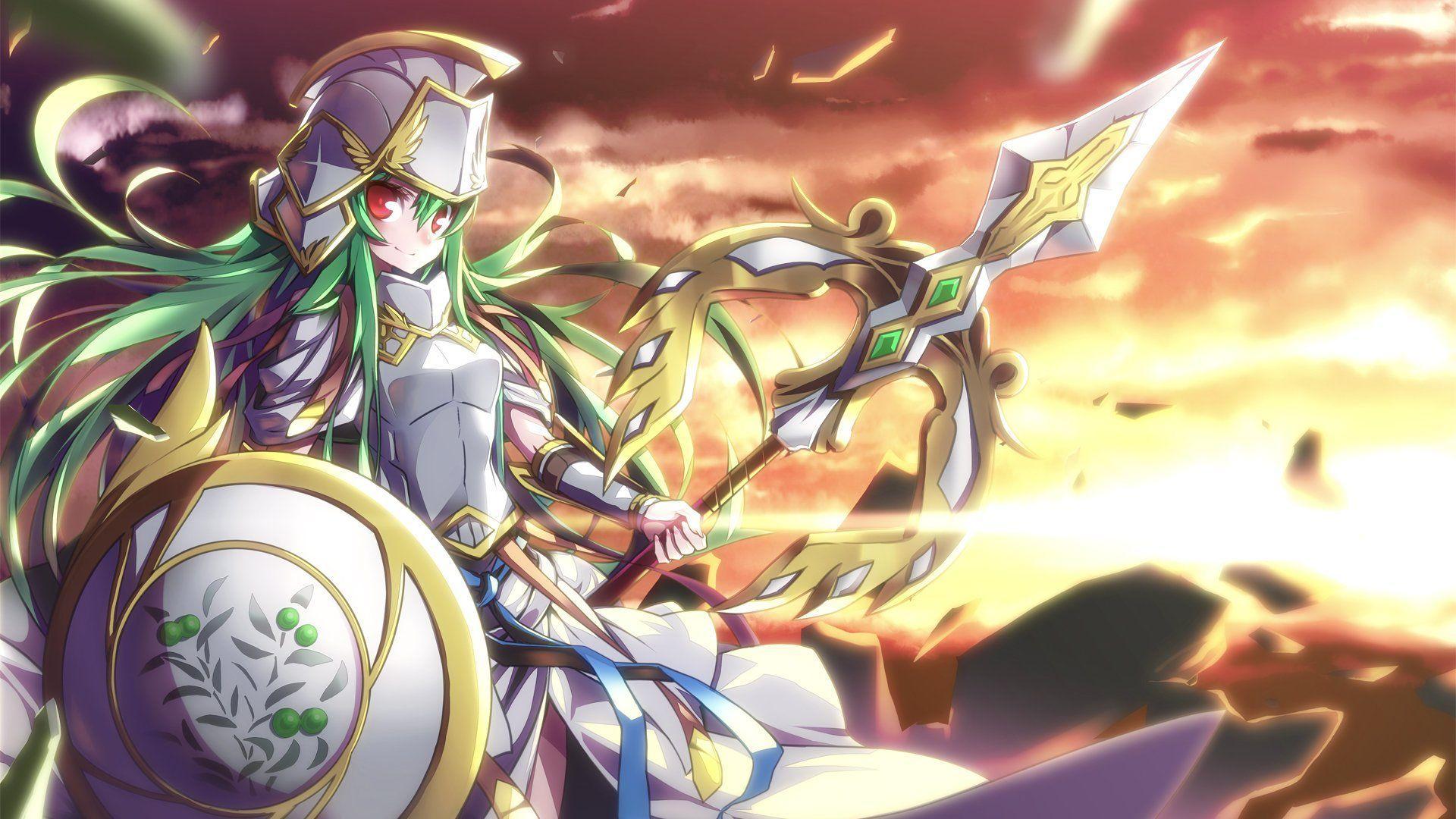 Puzzle Dragons Athena warrior armor fantasy weapon girl f