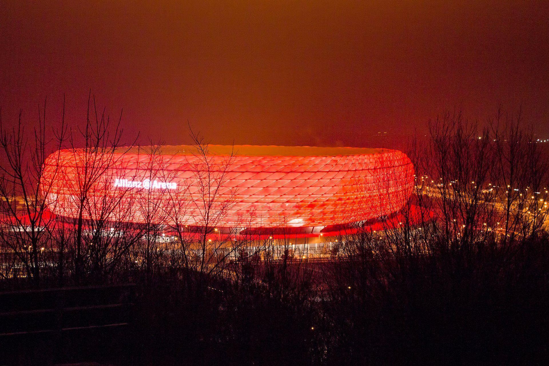 stadium allianz arena munich germany night lights landscape HD