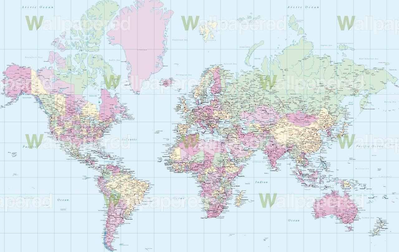 Pink Pastel World Map Wall Mural. World Map Wallpaper