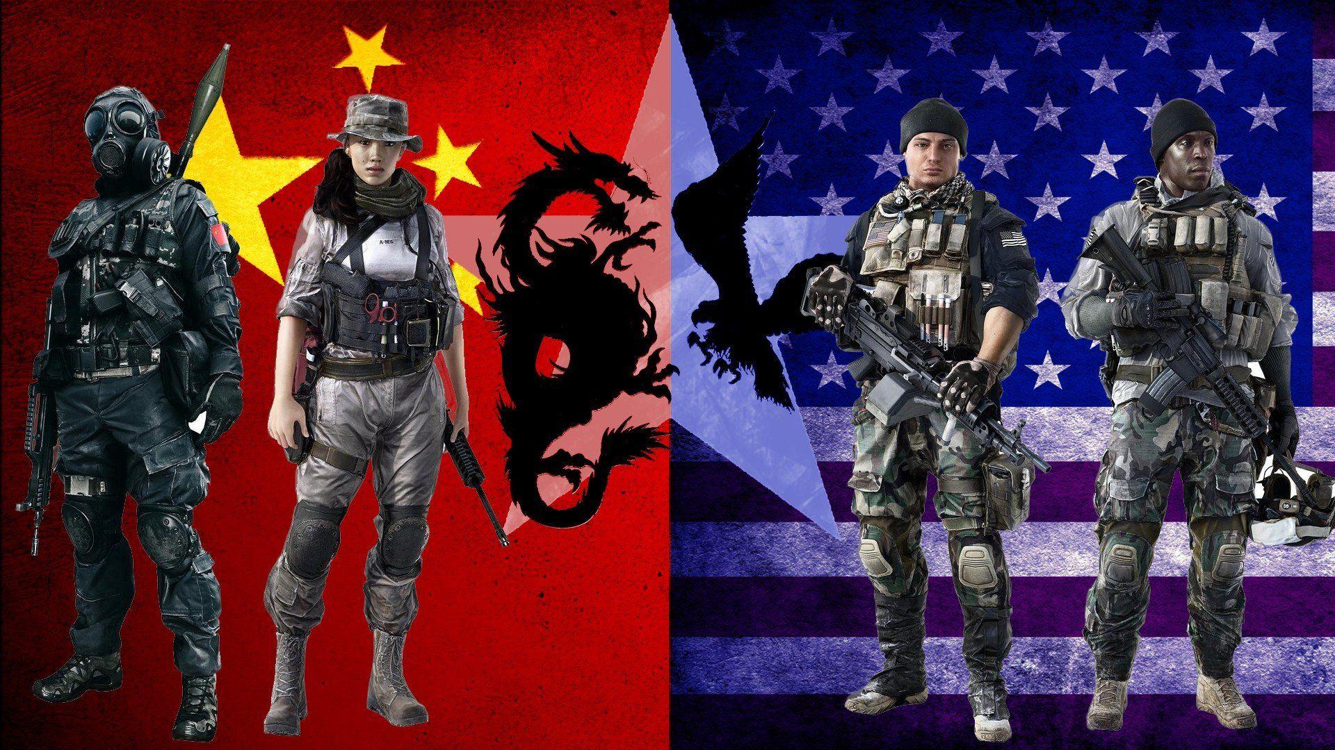 Guns dragons China flags USA gas masks Battlefield 4 wallpaper
