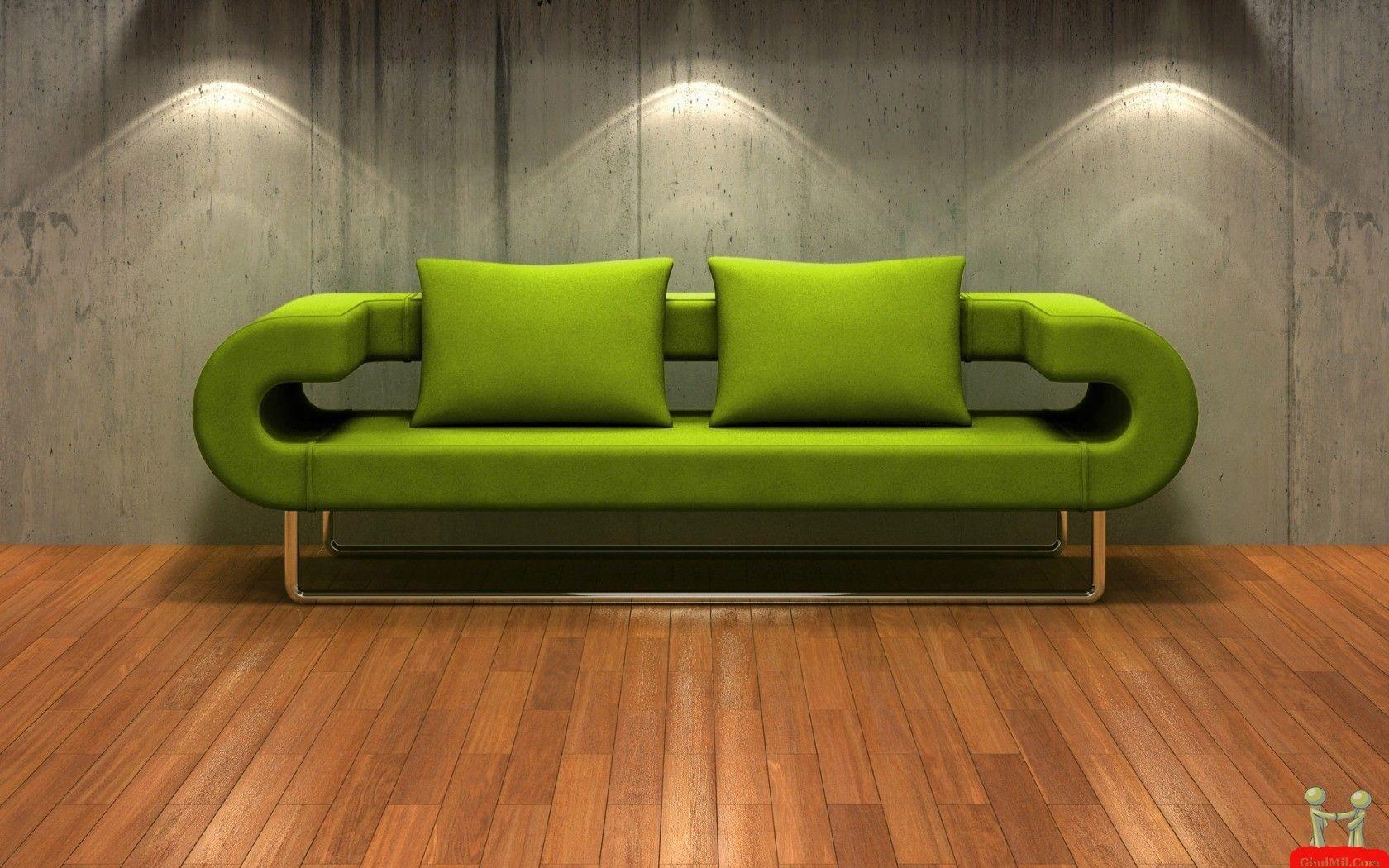 Beautiful 3D HD Green Sofa Wallpaper. HD Wallpaper Free Download