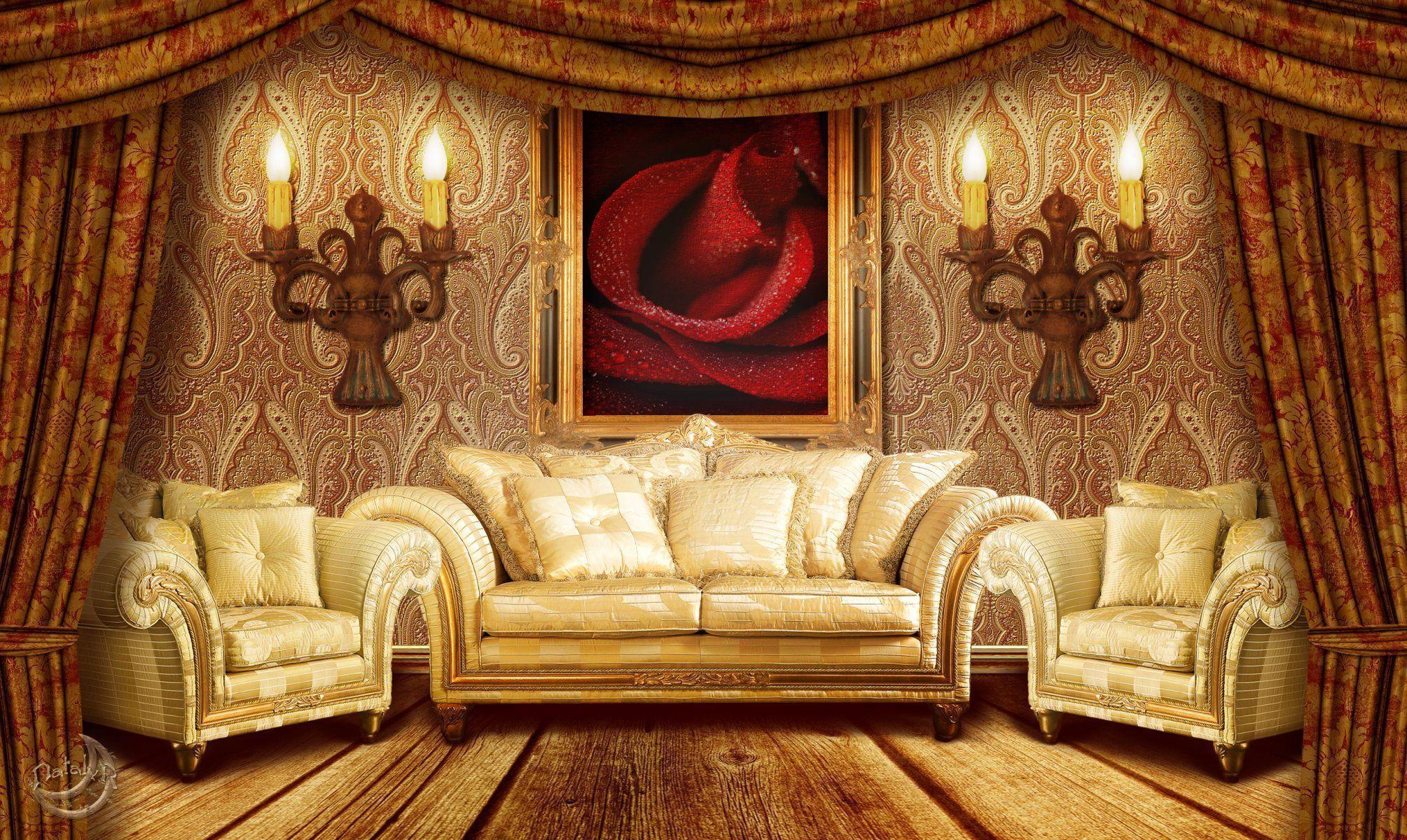 interter room art sofa pillow chair chandeliers candles pattern