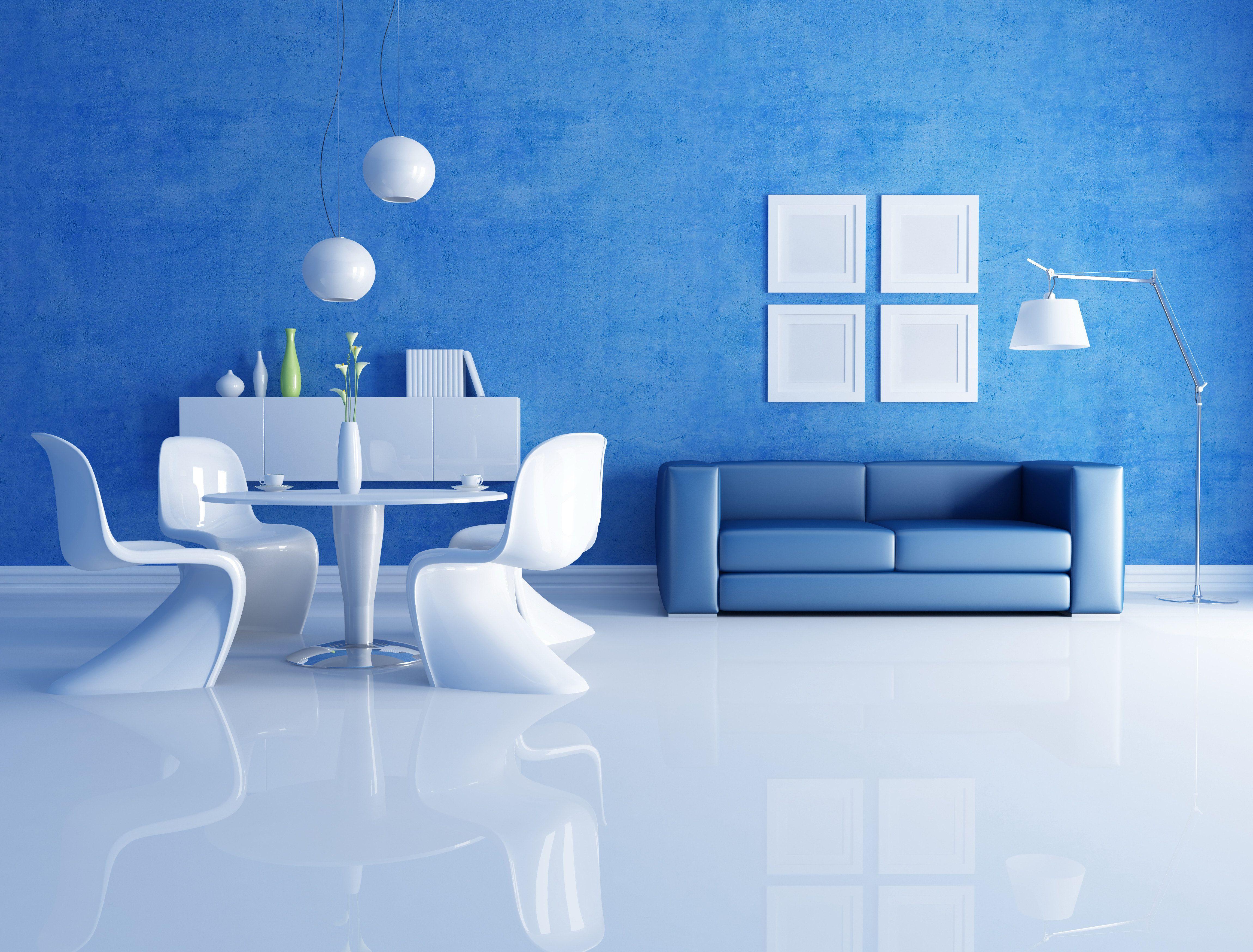 Blue sofa in the living room wallpaper and image