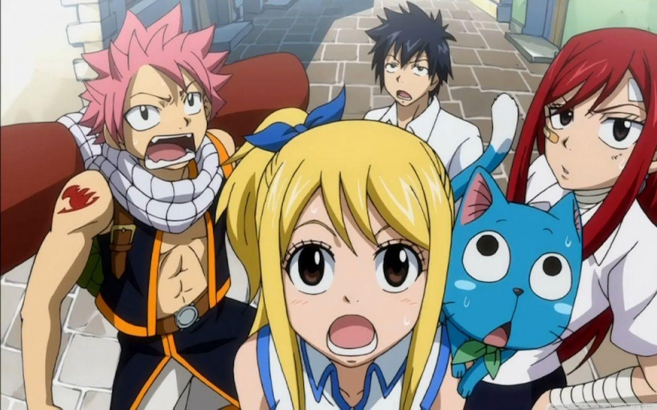 Natsu, Lucy, Grey, Happy and Erza HD desktop wallpaper