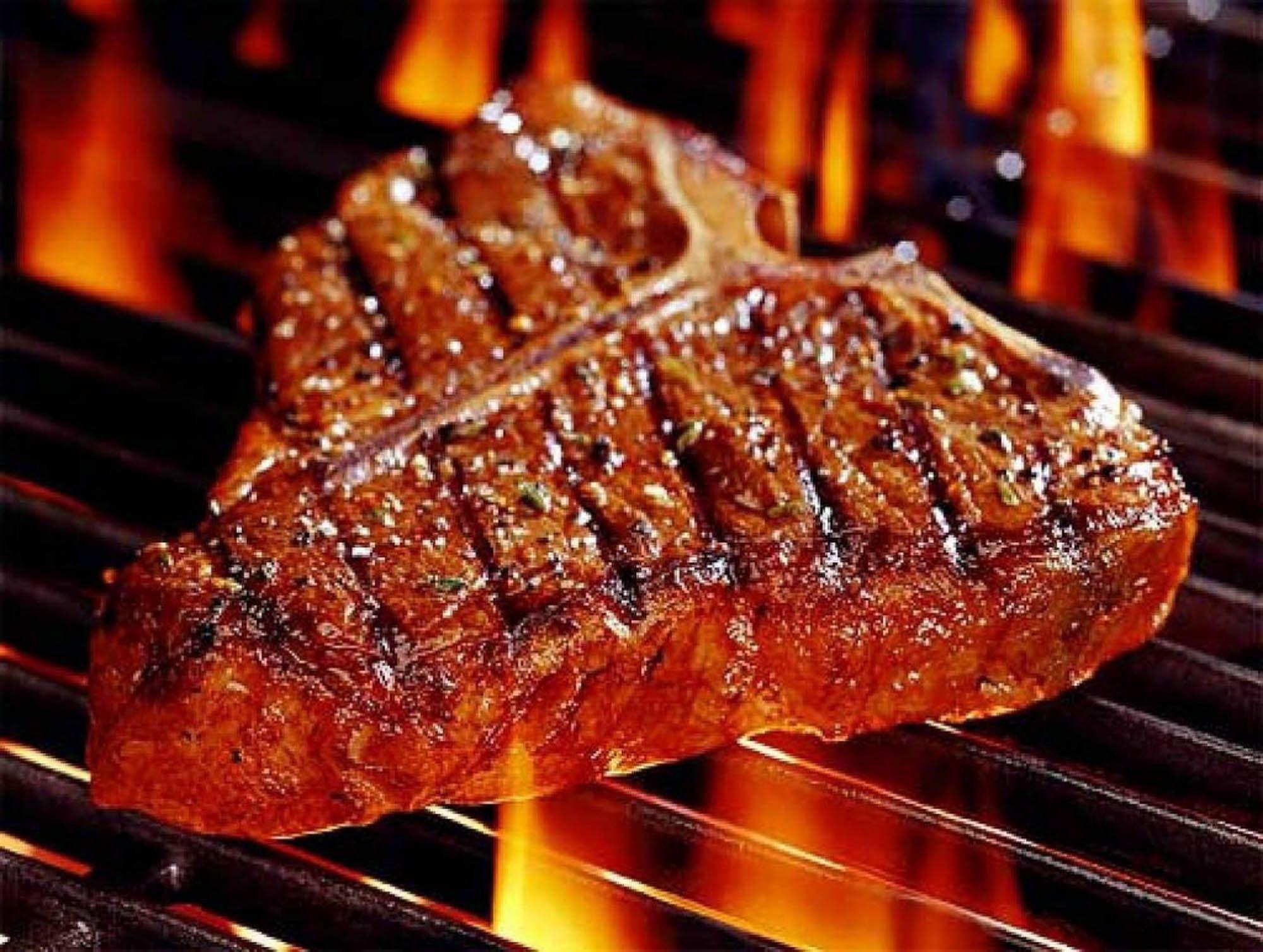 Grilling Steak in Flame HD Wallpaper
