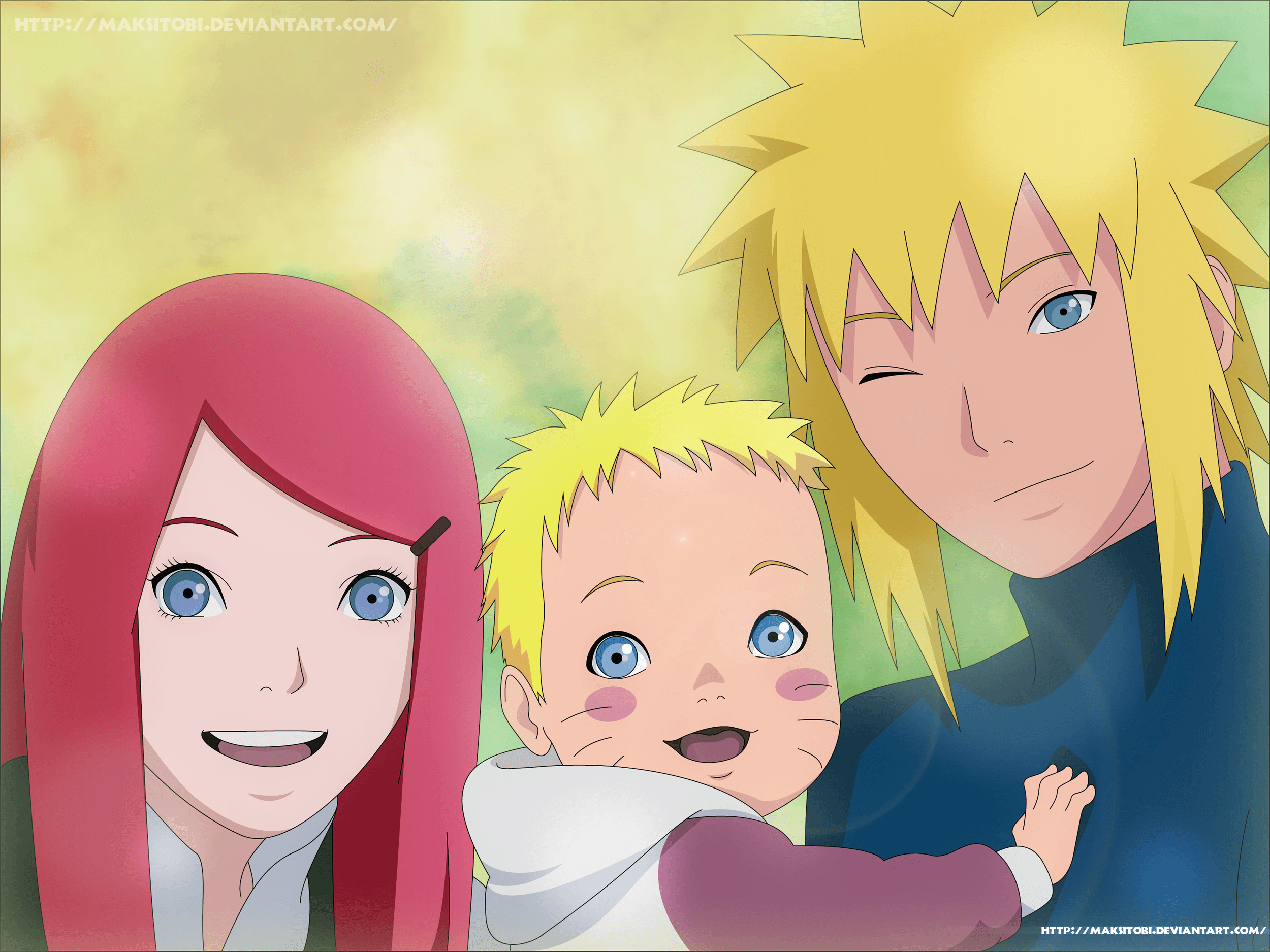 Para Colorir Minato , Kushina e Naruto Imprimir Grátis