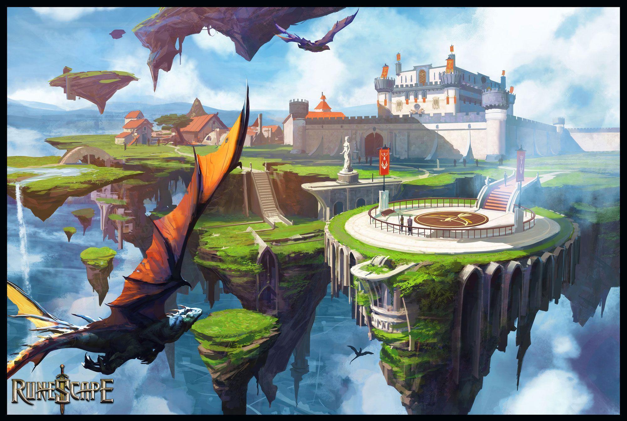 RUNESCAPE fantasy adventure island city castle dragon wallpaper