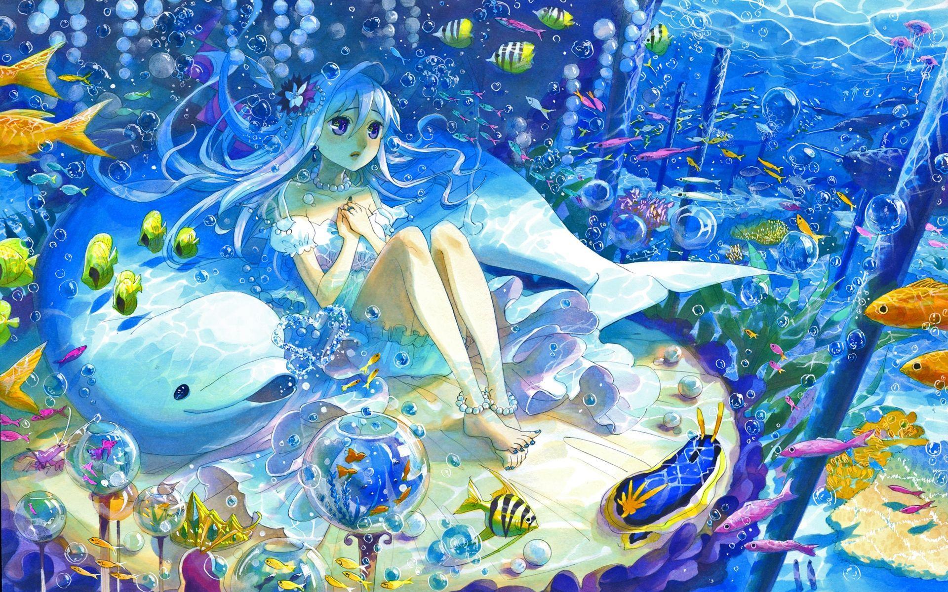 fish, reef, anime, ocean, princess, baluga, narwhal, manga, fantasy, magic wallpaper