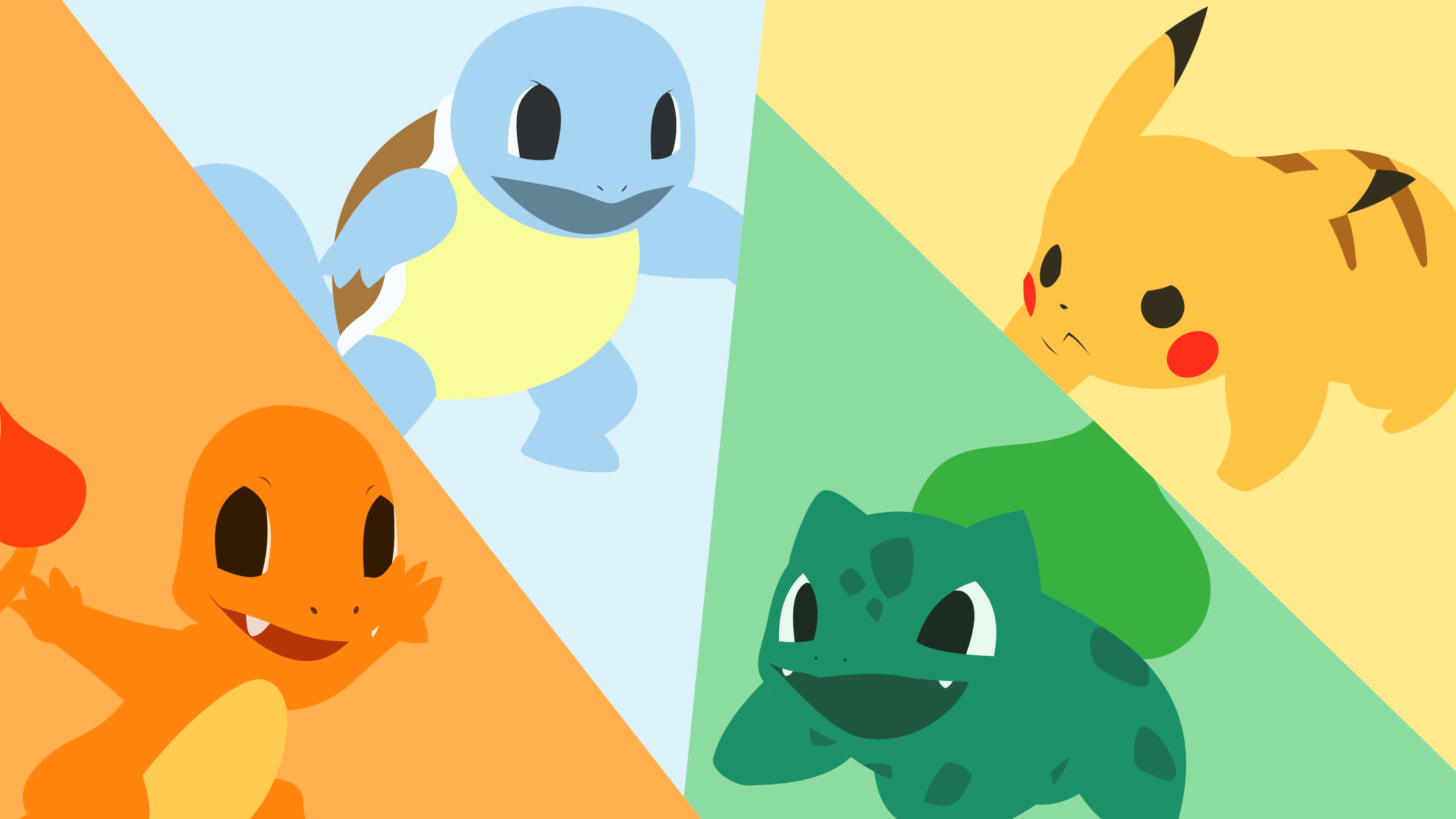 Pikachu, Bulbasaur, Charmander, Squirtle and Starter Pokemon HD Wallpaper