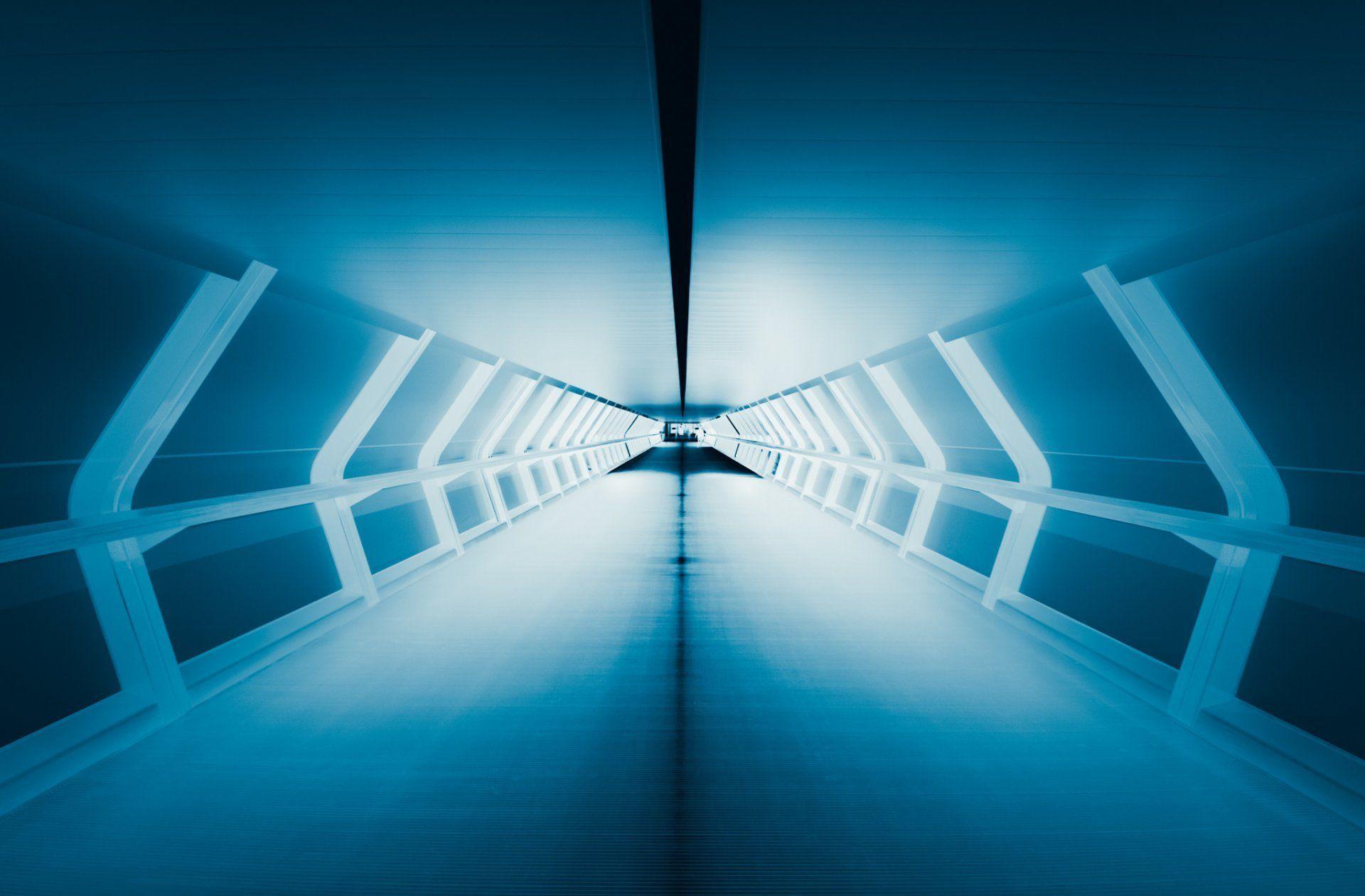 light tunnel blue perspective HD wallpaper