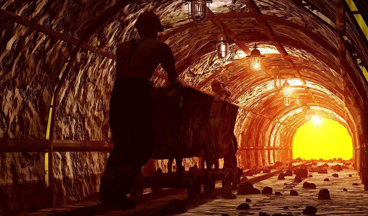 Tunnel worker mining tunnel Cave 3D Graphics Stones Railroads
