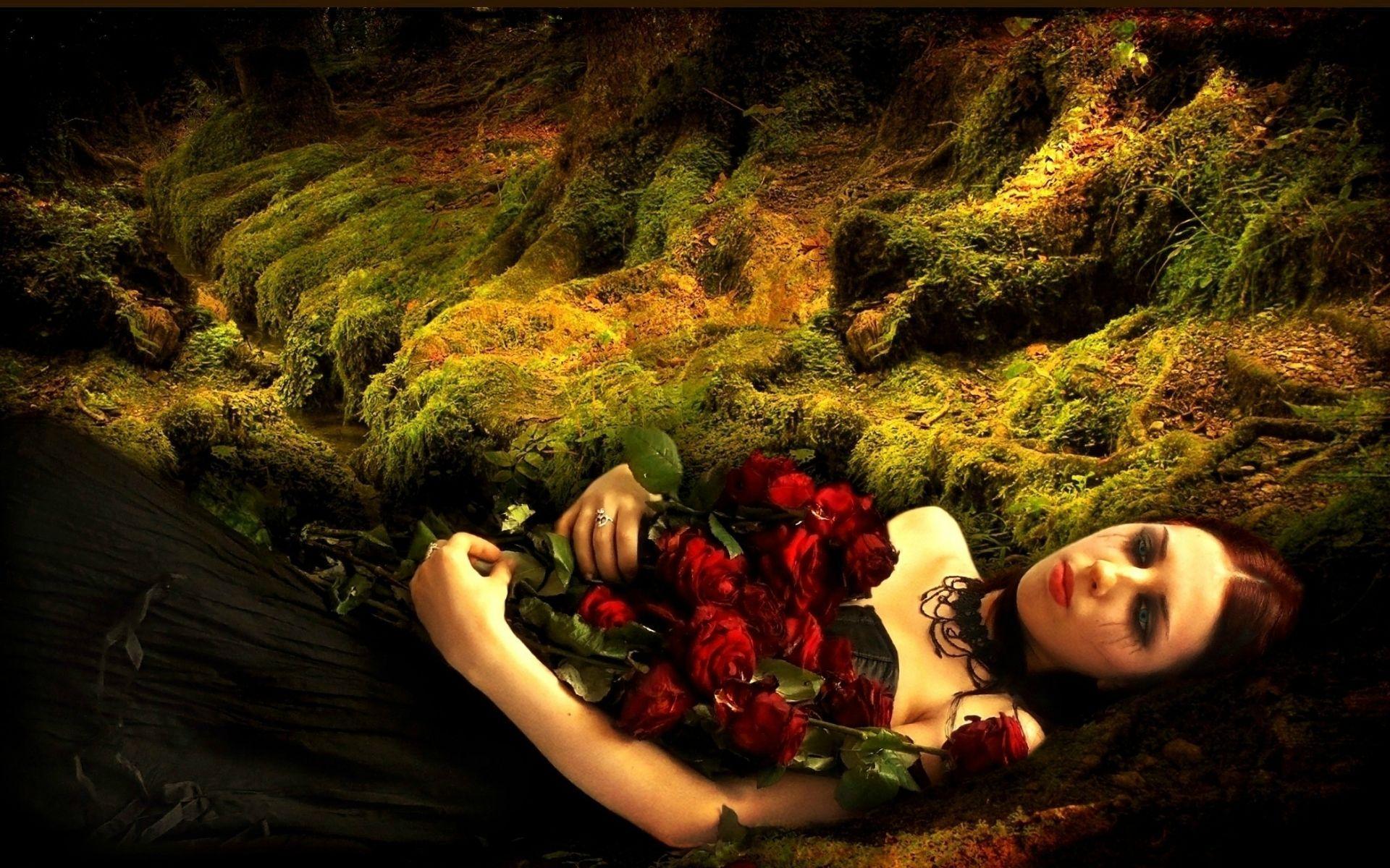 Dark gothic women flowers mood sad sorrow love romance vampire