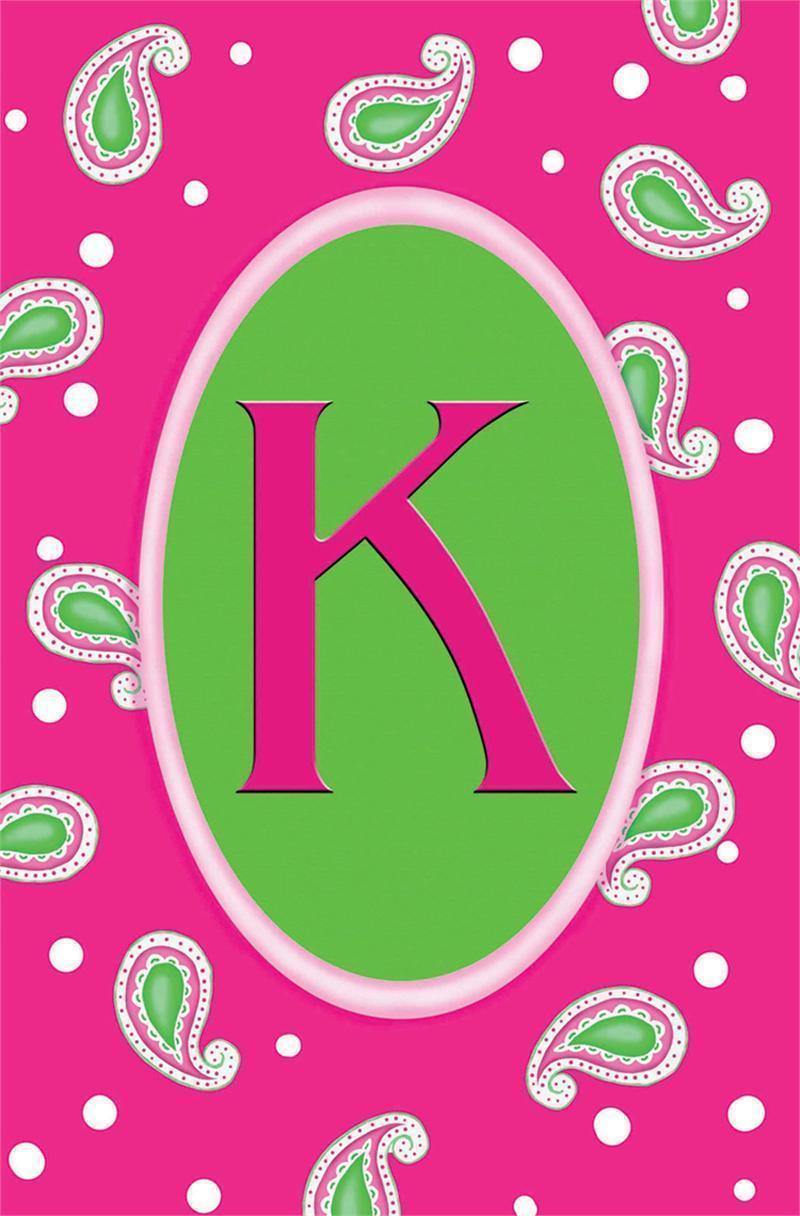 K Monogram Mini Flag Pink Paisley. KAT'S JUNK