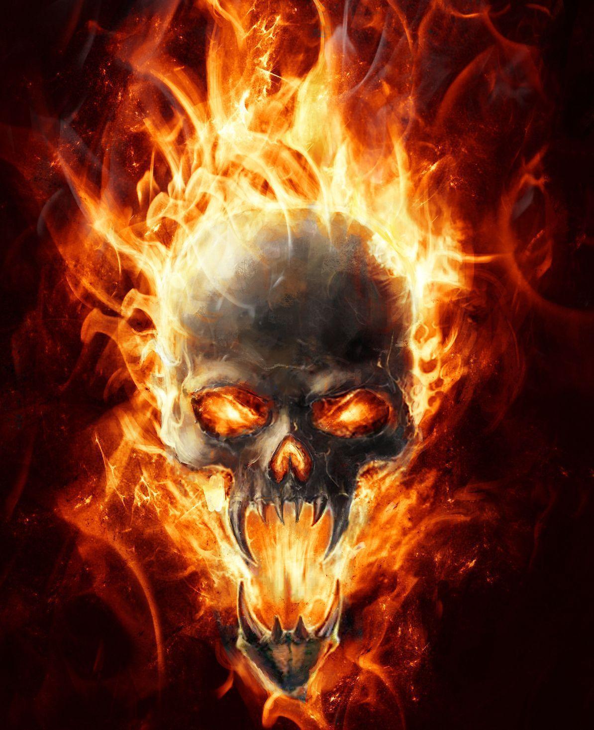 skulls with flames wallpaper