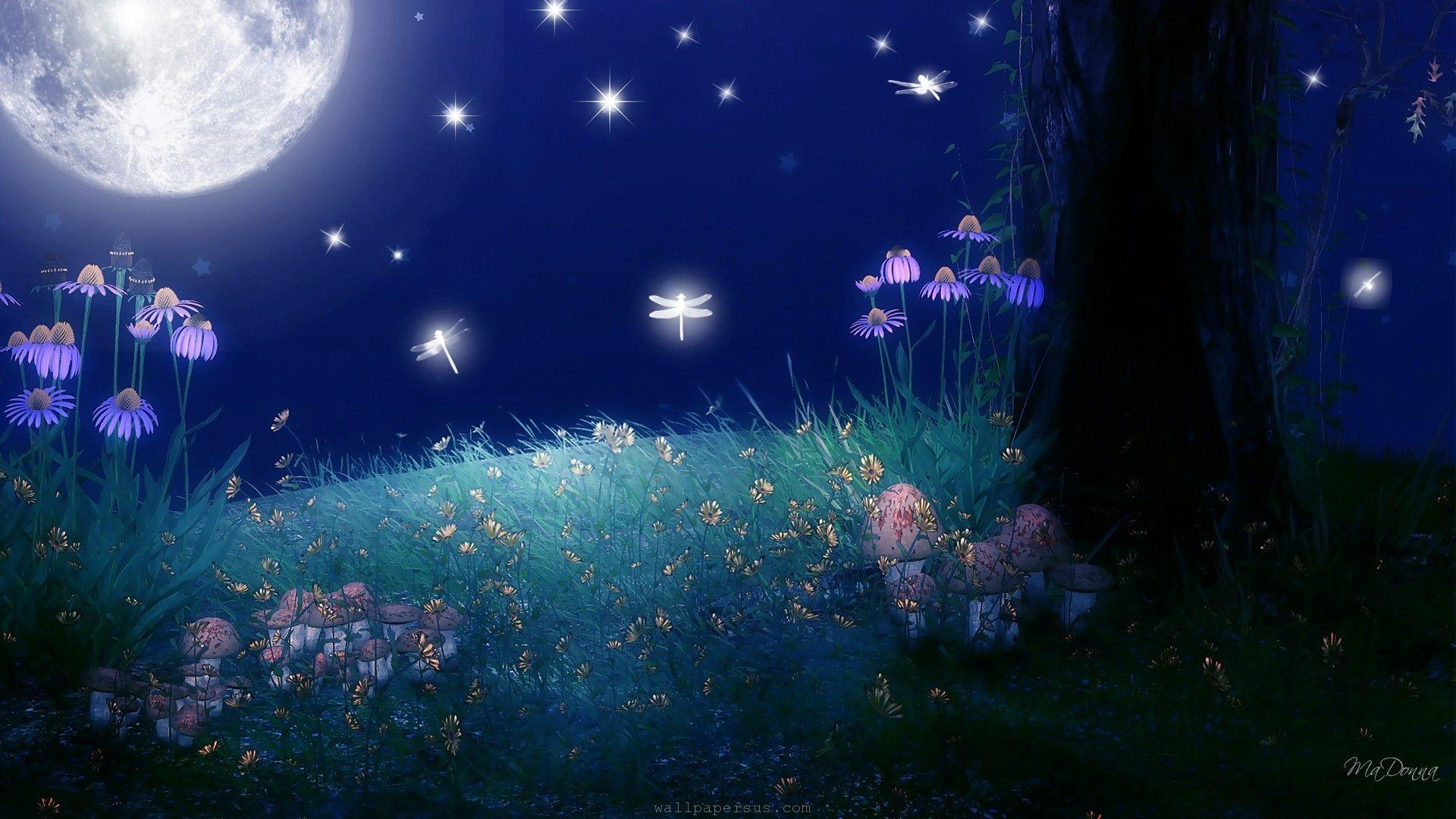Full Moon Wallpaper. Twilight Of The Moon Bright Flowers Full