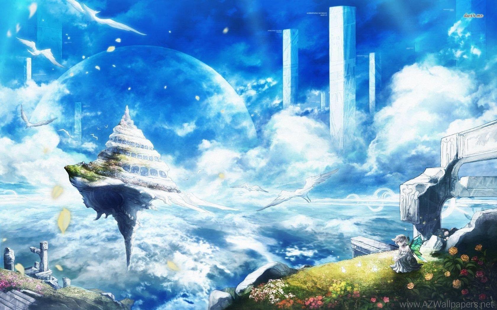 Sad Fairy And The Floating Island Wallpaper Anime Wallpaper