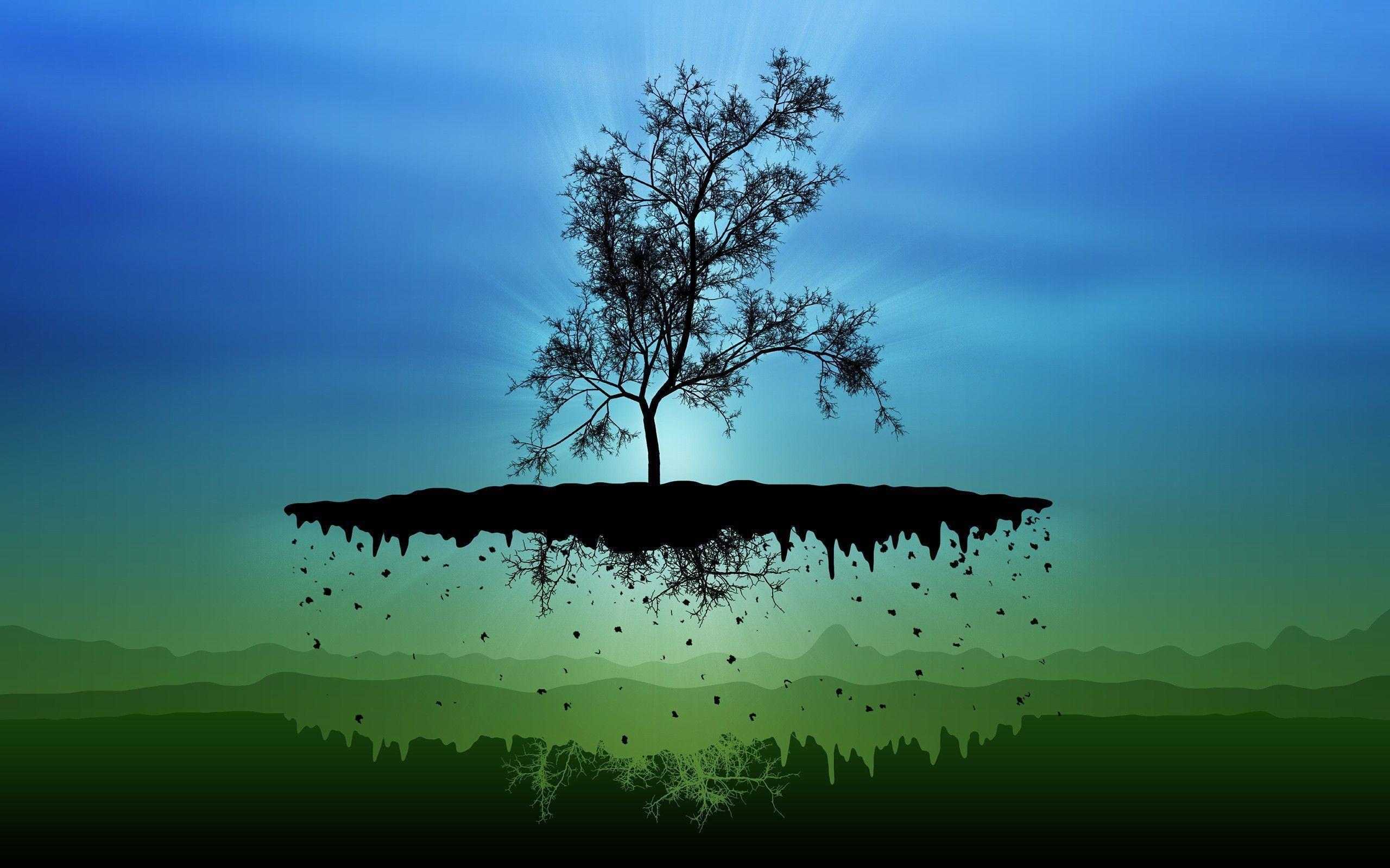 Tree on a floating island wallpaper and image