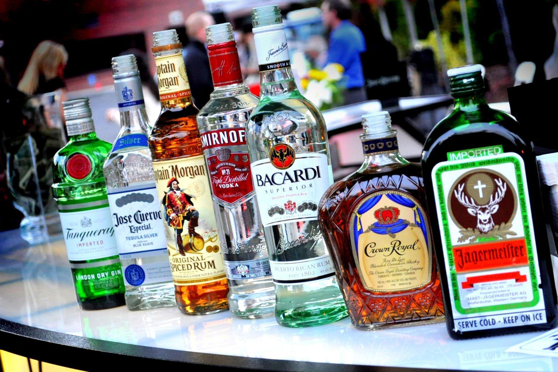 bottles, alcohol, Jagermeister, liquor, Crown Royal, Tanqueray