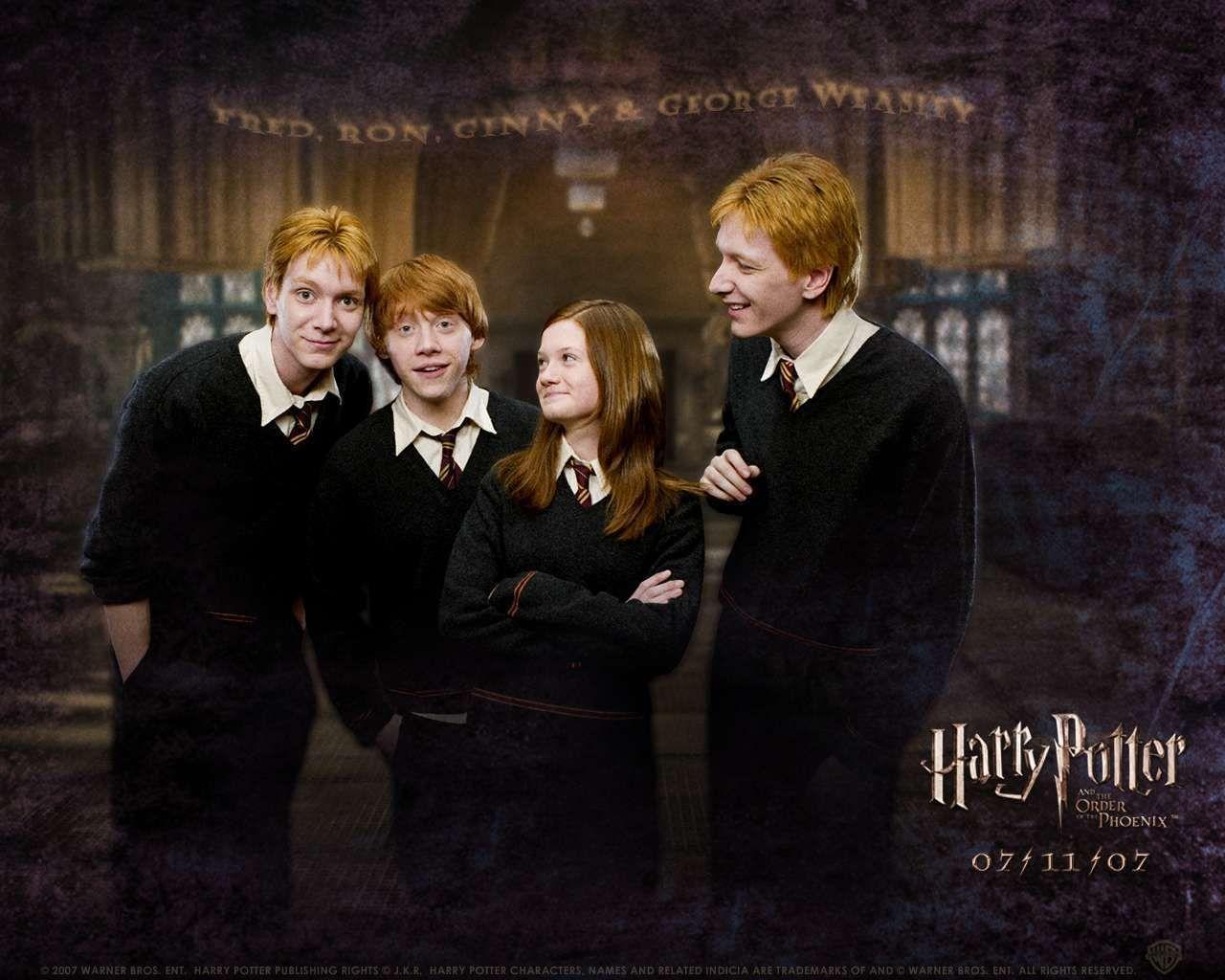 George, Ron, Ginny and Fred Weasley