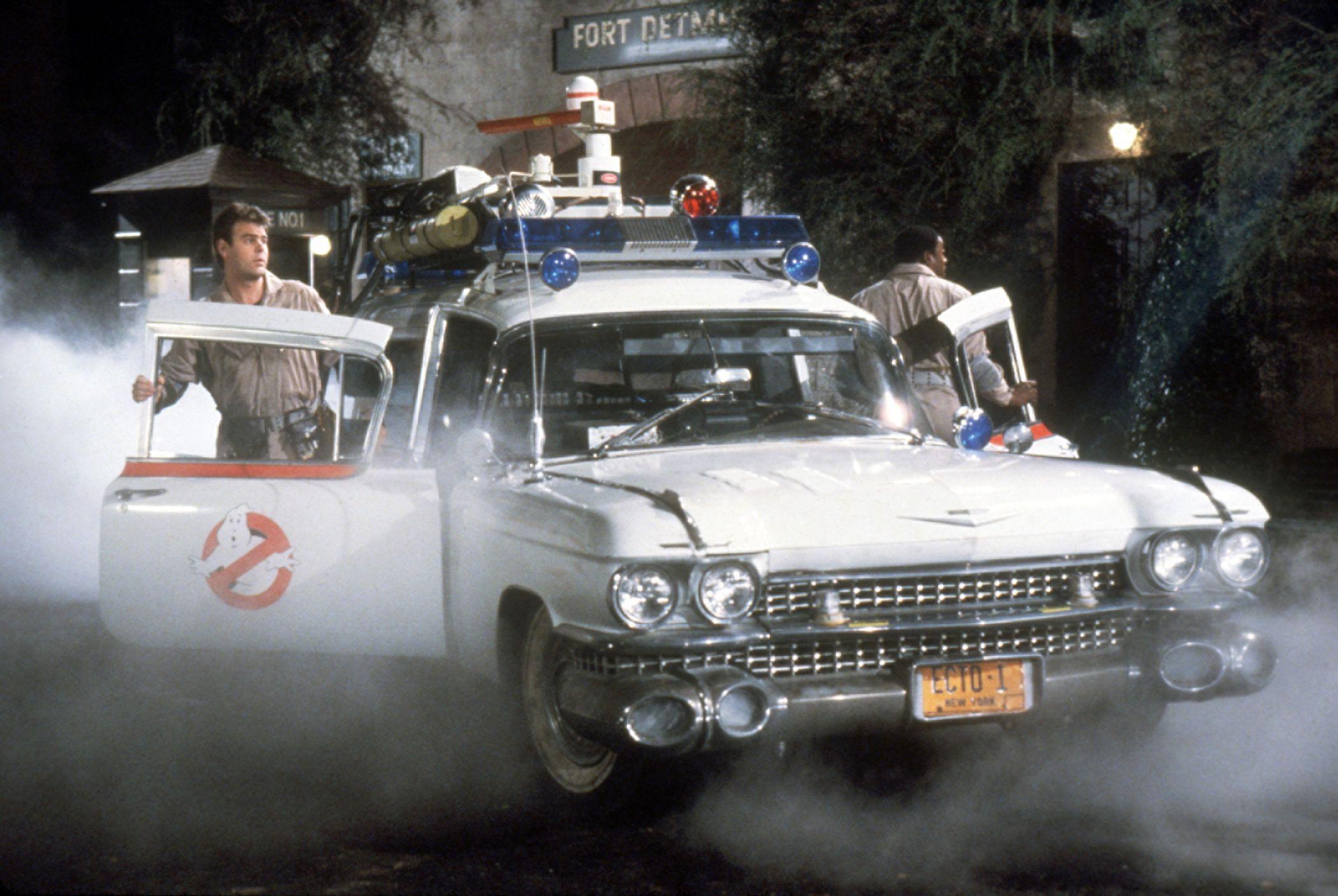 Ghostbusters number plate ECTO.1 on the Ectomobile. Movie stars