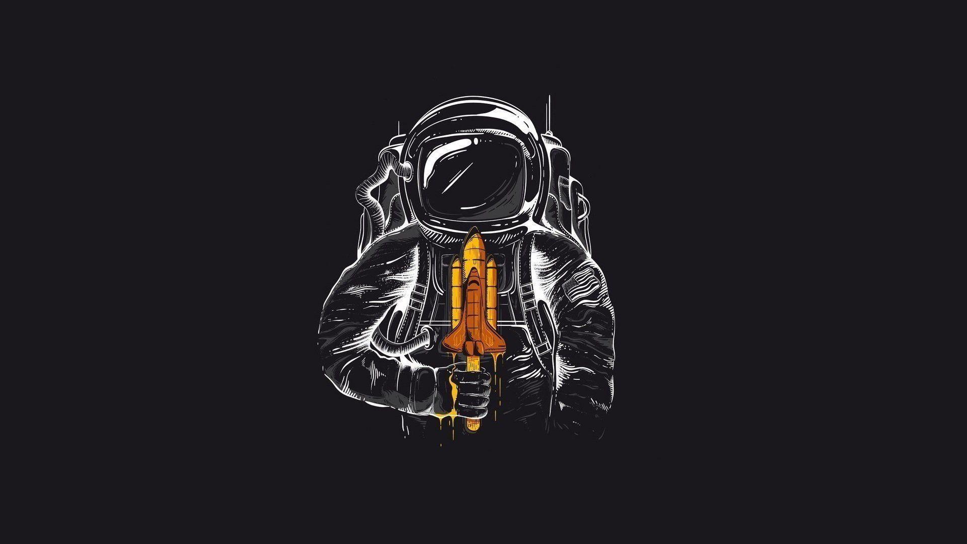 cosmonaut shuttle suit humor art minimalism HD wallpaper
