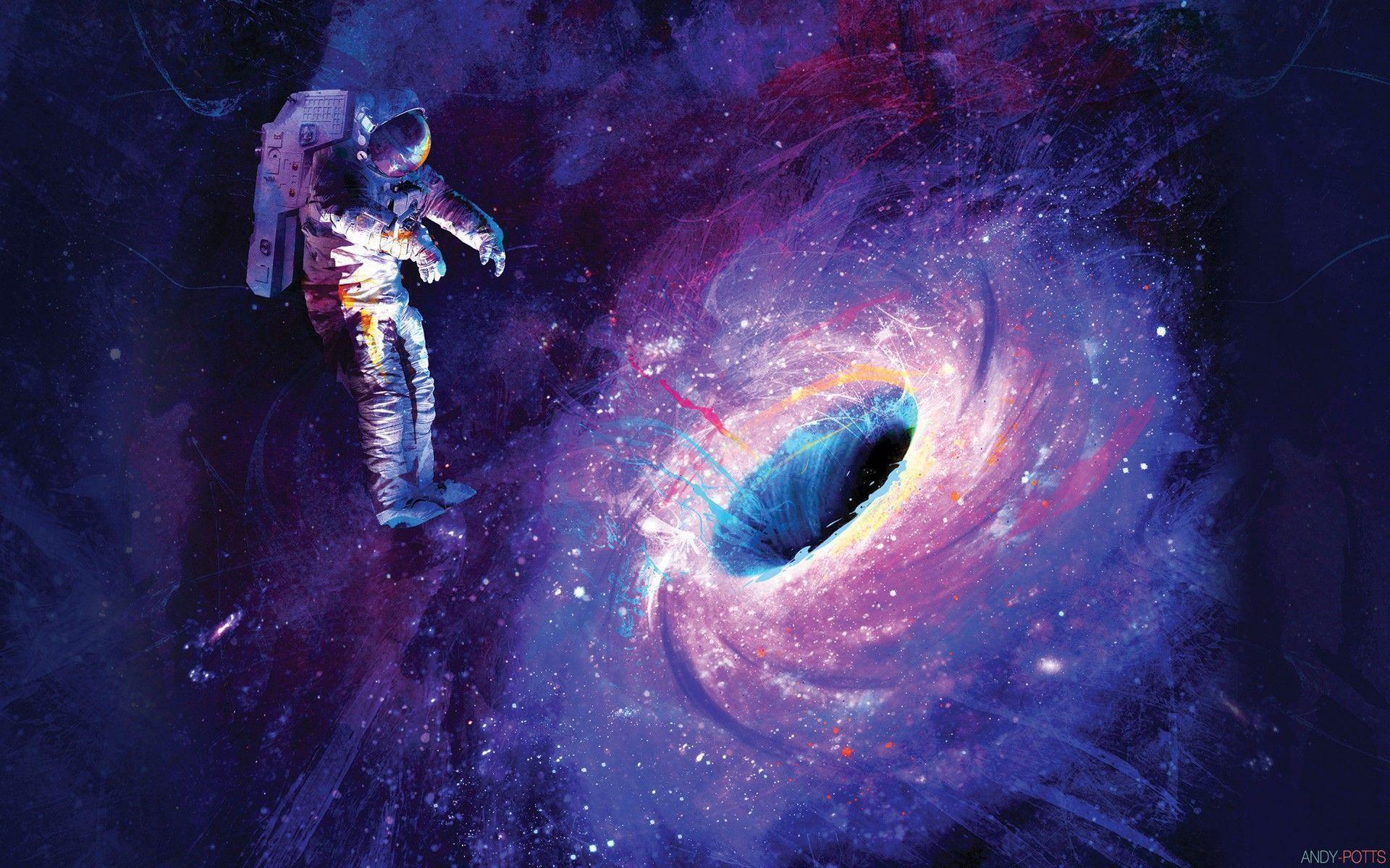 Cosmonaut hit the pull of a black hole wallpaper and image