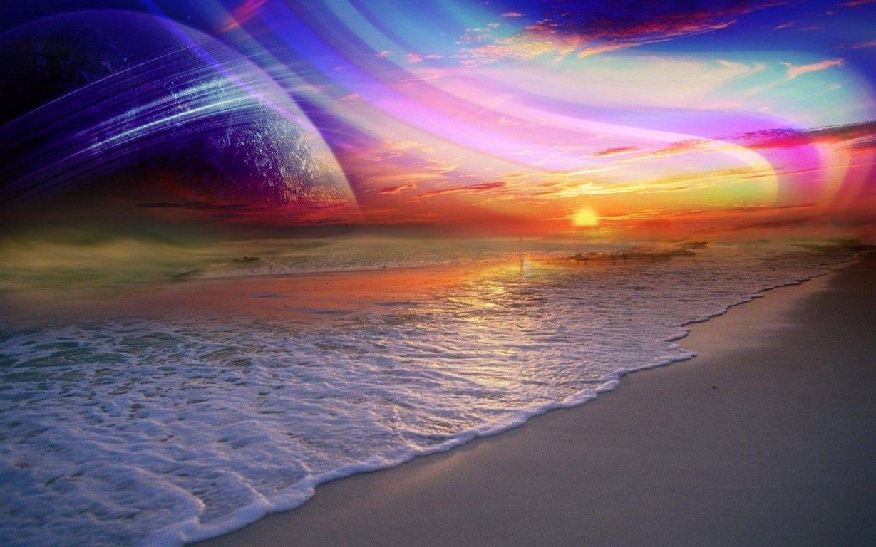 Rainbows: Rainbow Sunset Ocean Waves View Beach Wallpaper Picture