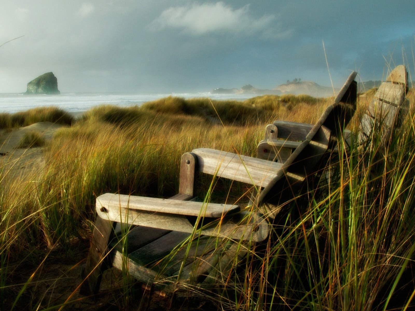 Beaches: Beach Ocean Reeds Coast Chairs Wooden Seats Coastal
